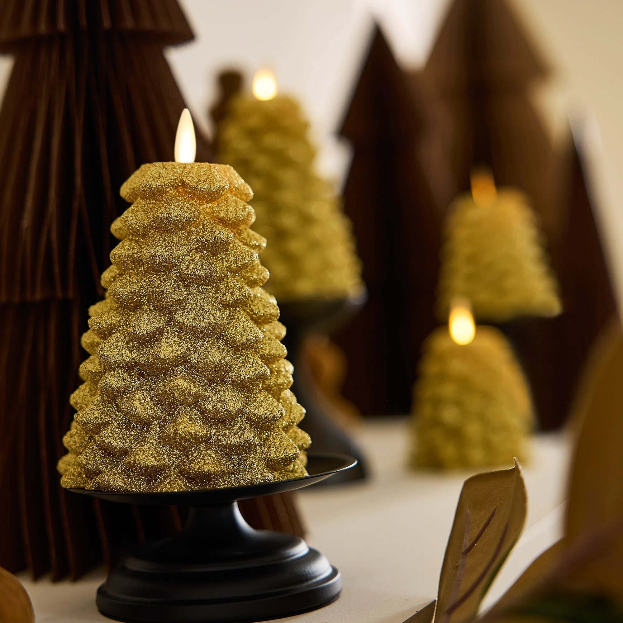 Rich Gold Glitter Flameless Candle North Tree - Image 3
