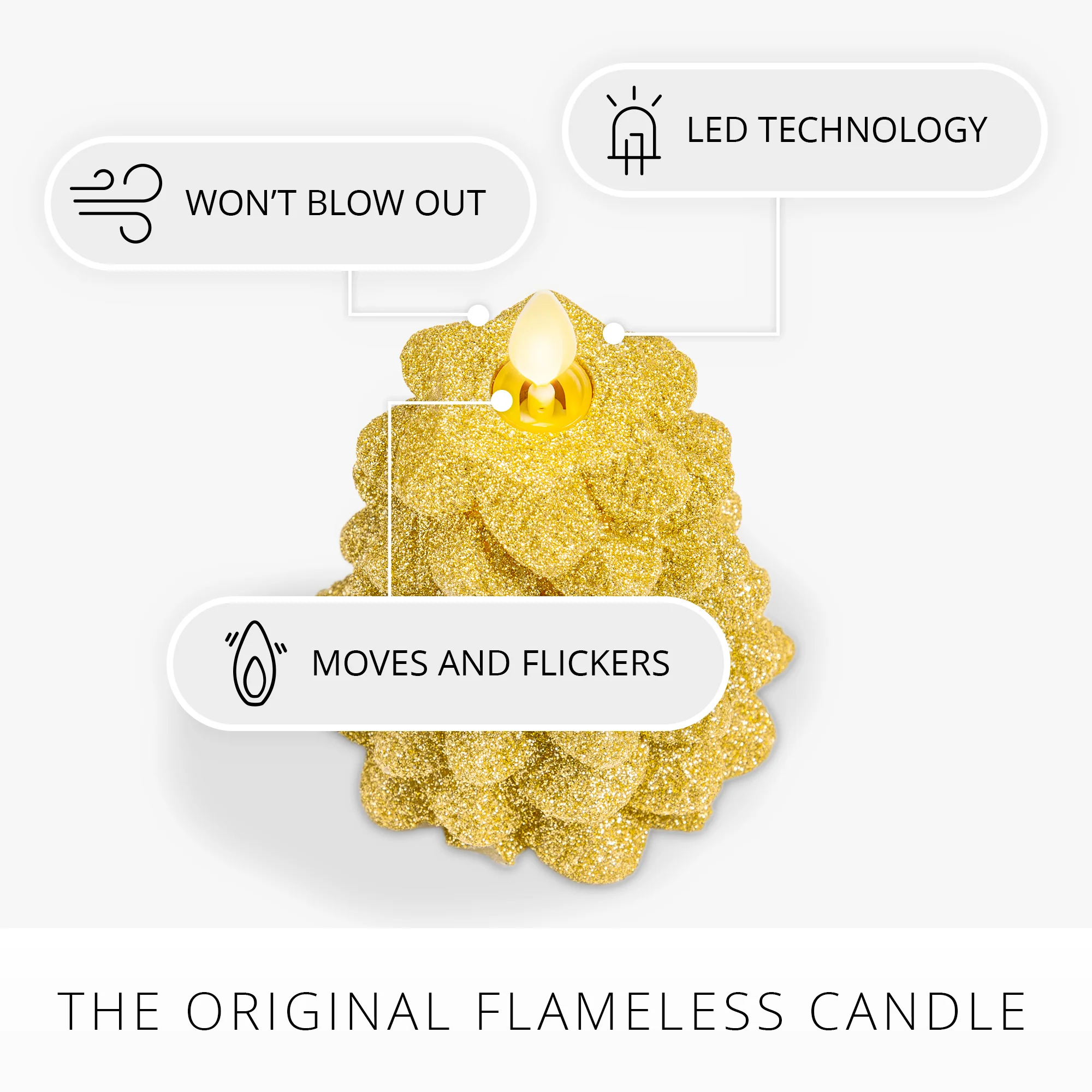 Rich Gold Glitter Flameless Candle North Tree - Image 5