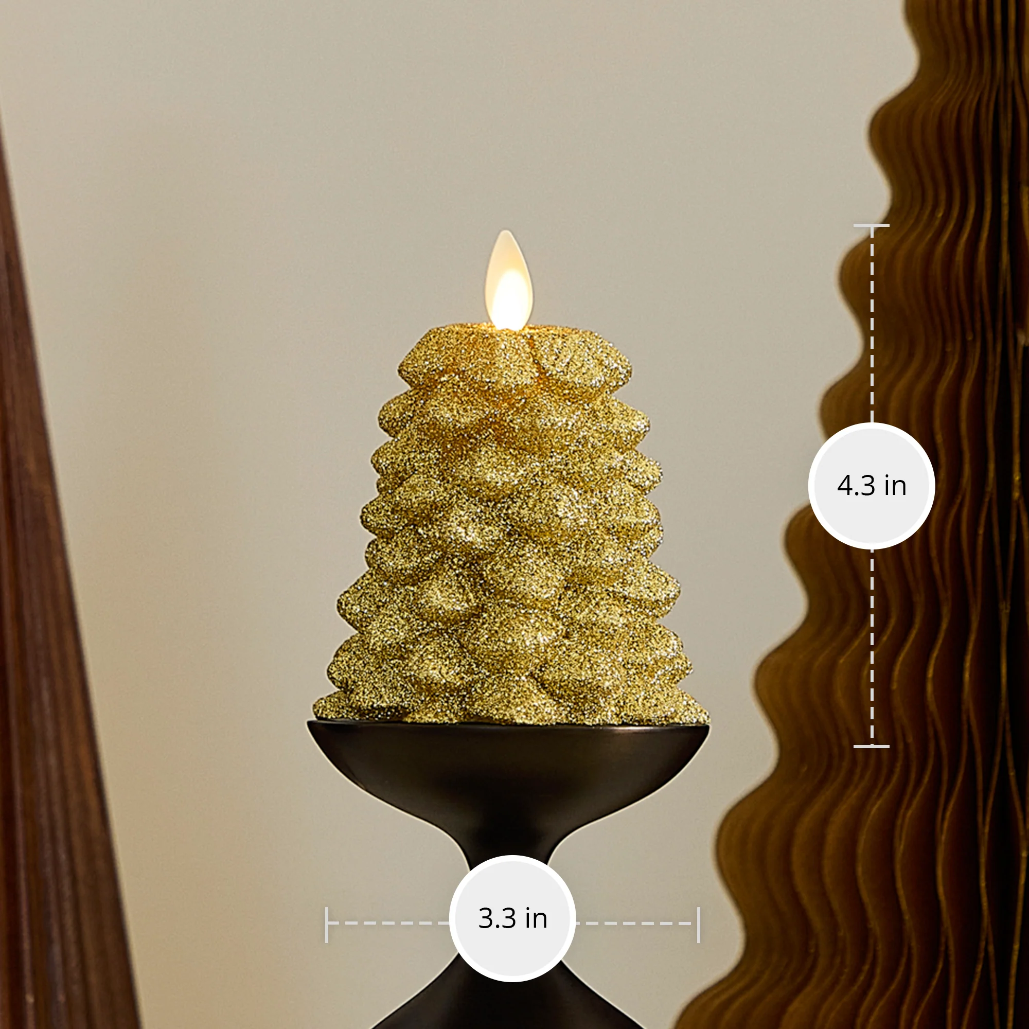 Rich Gold Glitter Flameless Candle North Tree - Image 7
