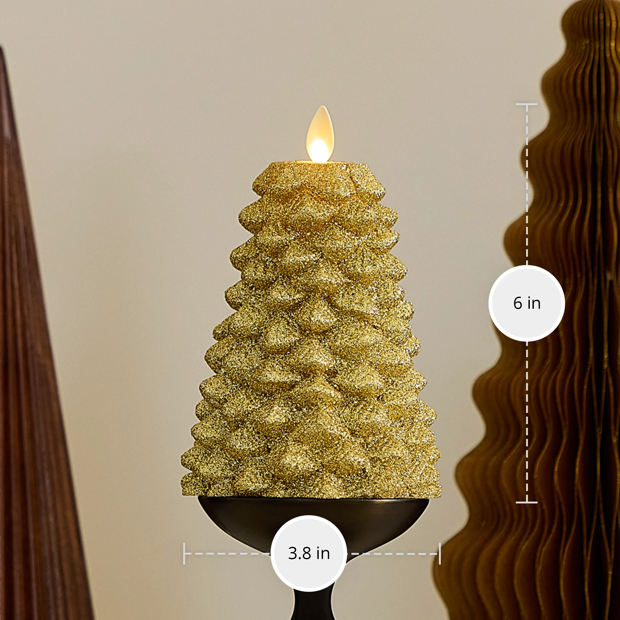 Rich Gold Glitter Flameless Candle North Tree - Image 8