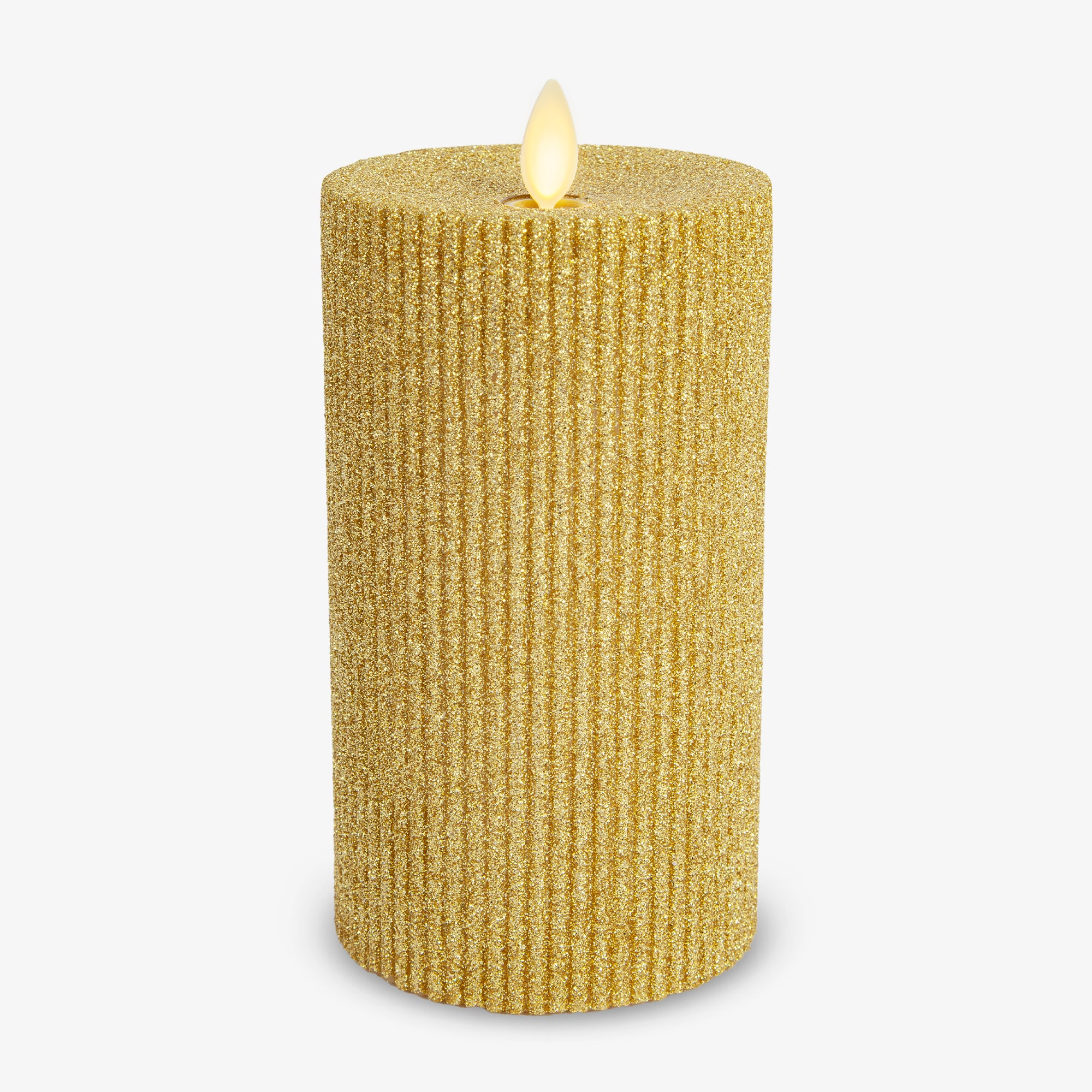 Rich Gold Glitter Ribbed Flameless Candle Pillar - Image 10