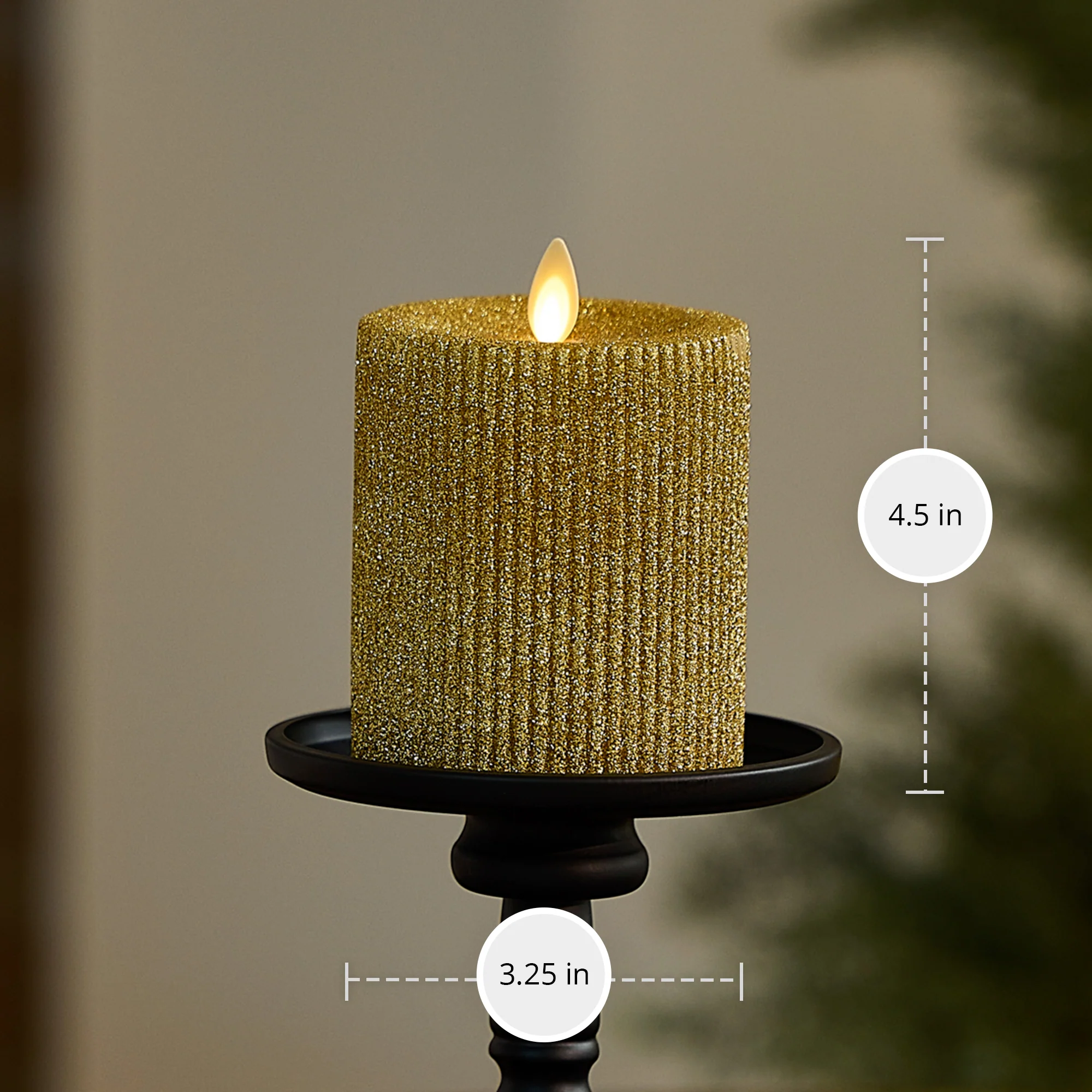 Rich Gold Glitter Ribbed Flameless Candle Pillar - Image 7