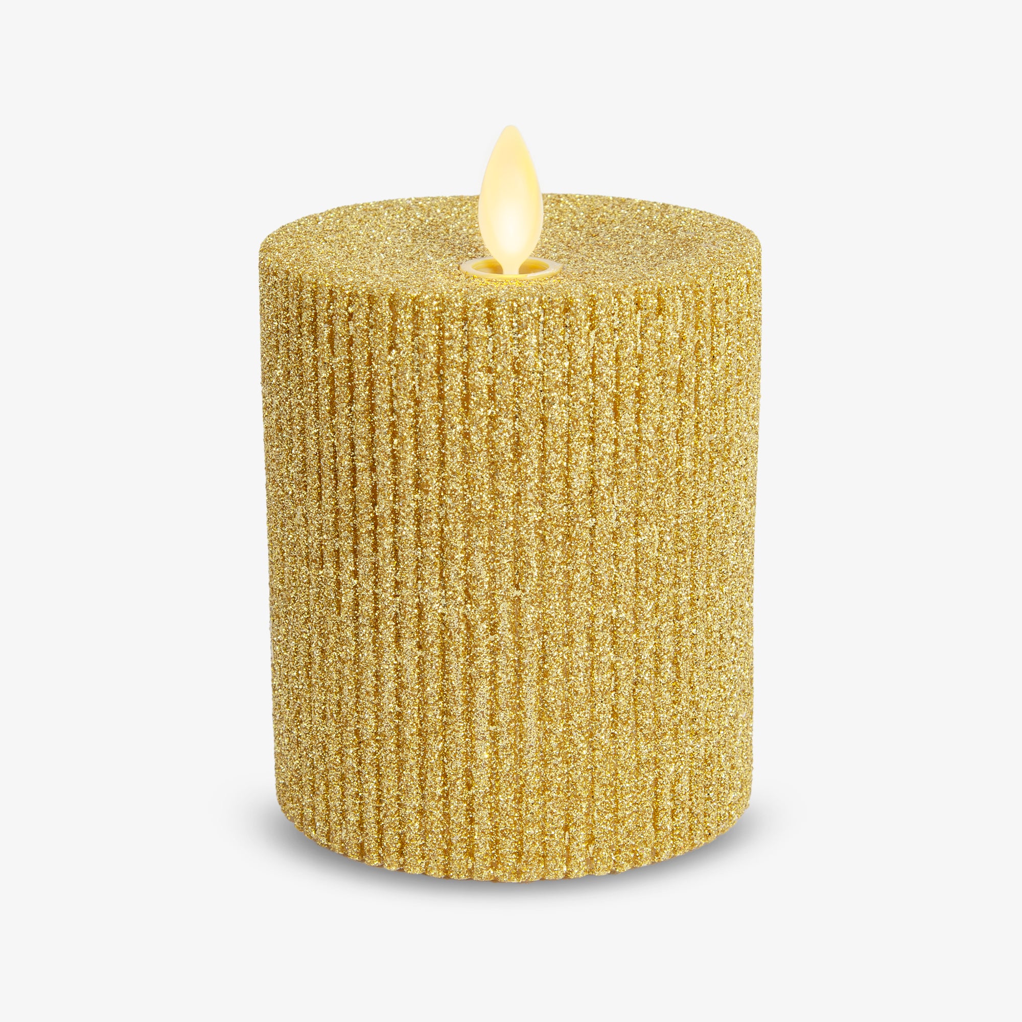 Rich Gold Glitter Ribbed Flameless Candle Pillar - Image 9