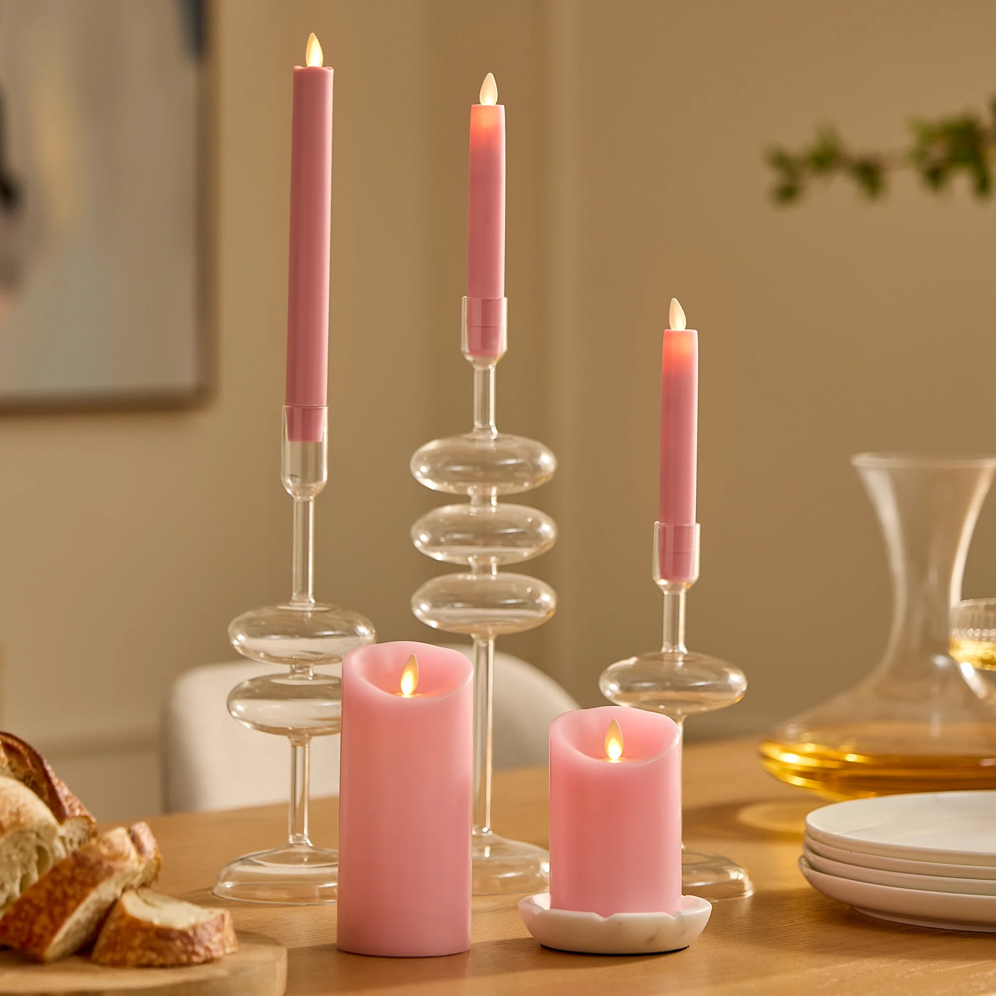 Saga Rose Flameless Candle Pillar - Scallop Top - 3" Width - Image 2
