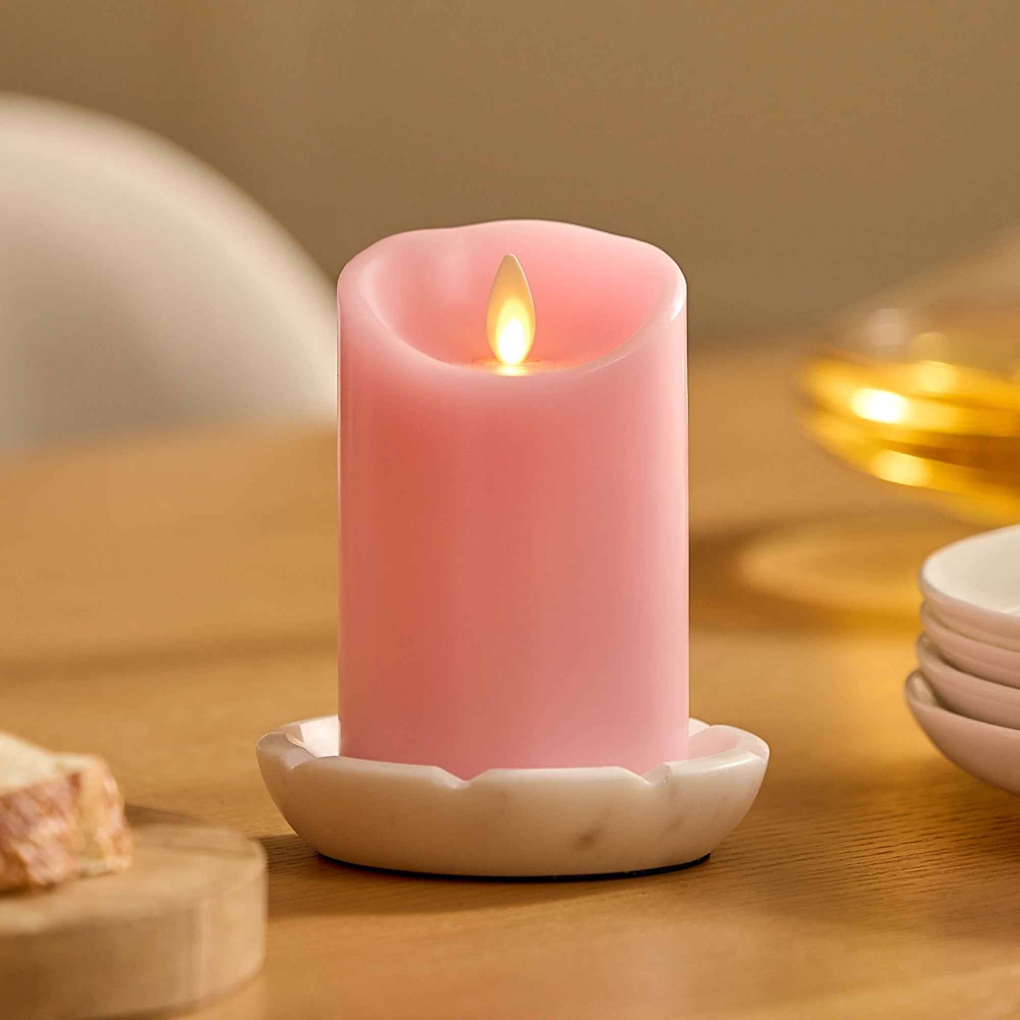 Saga Rose Flameless Candle Pillar - Scallop Top - 3" Width - Image 6