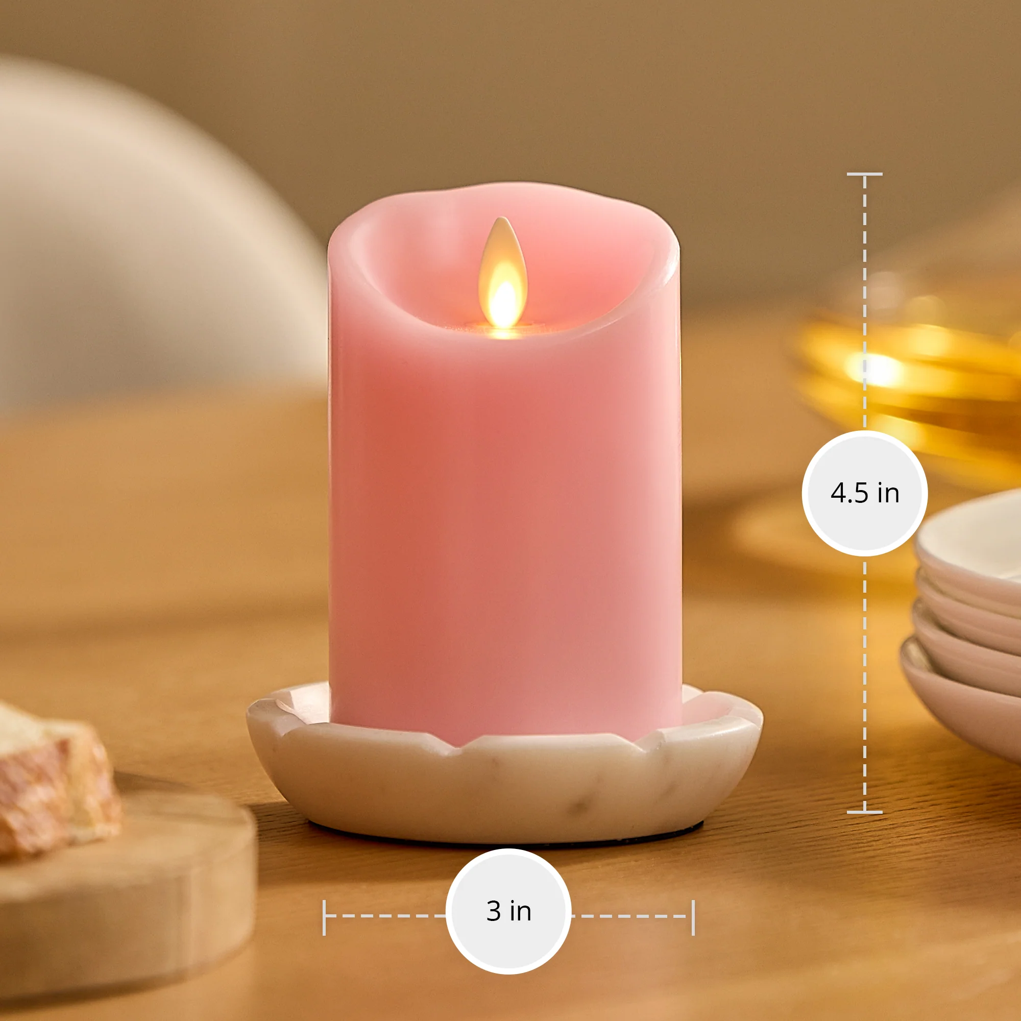 Saga Rose Flameless Candle Pillar - Scallop Top - 3" Width - Image 7