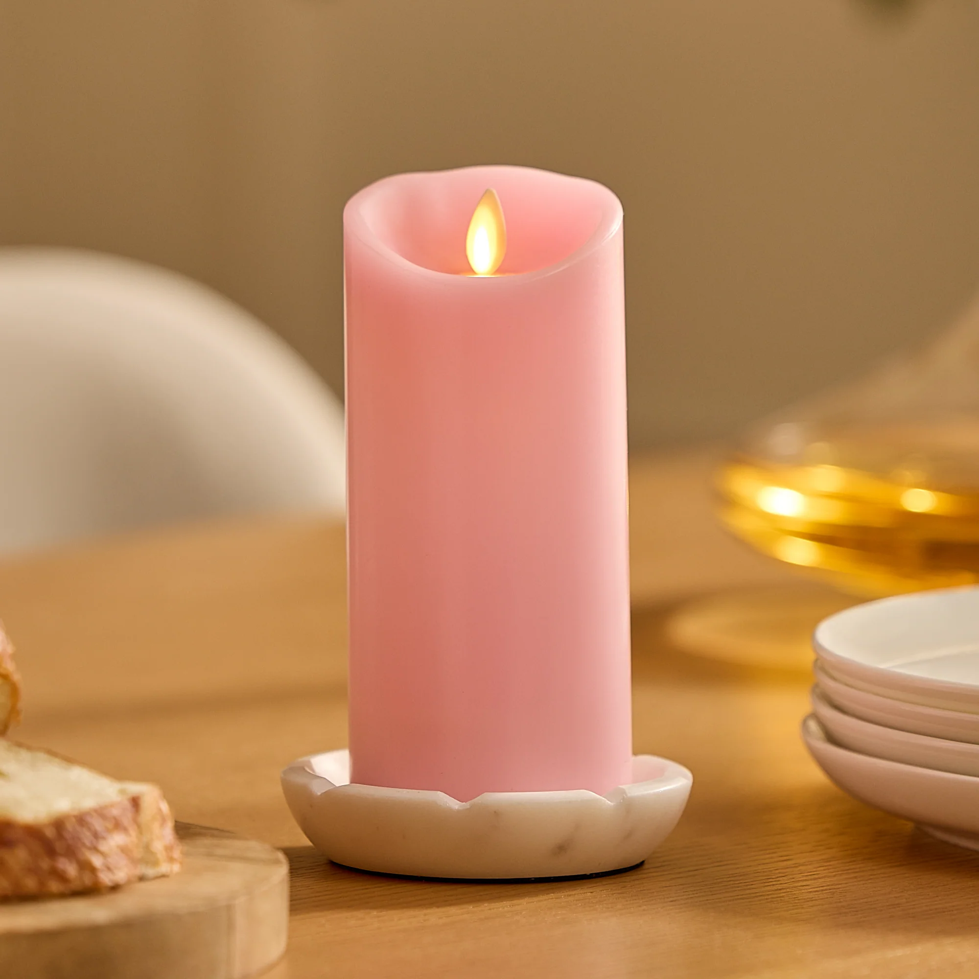Saga Rose Flameless Candle Pillar - Scallop Top - 3" Width - Image 8