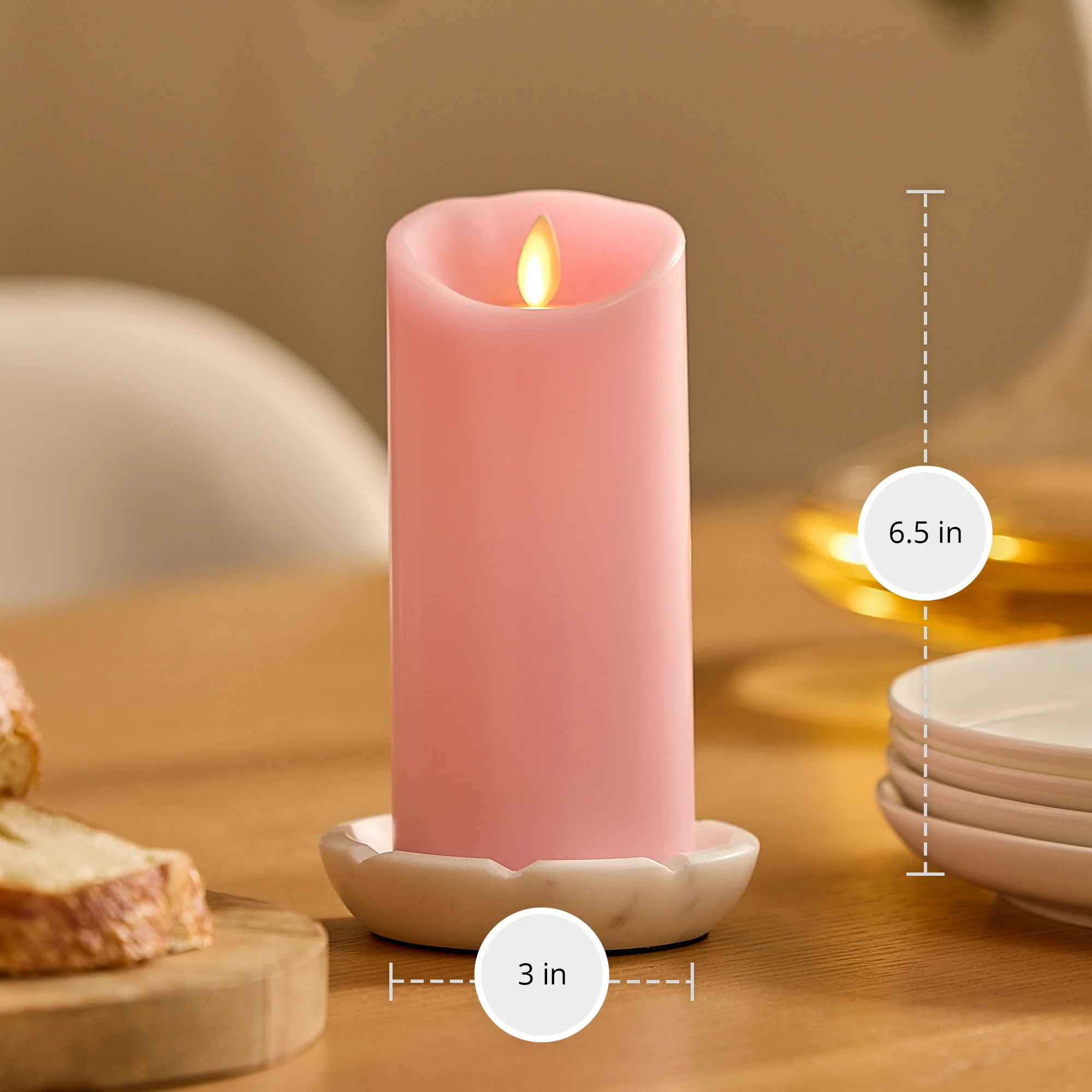 Saga Rose Flameless Candle Pillar - Scallop Top - 3" Width - Image 9