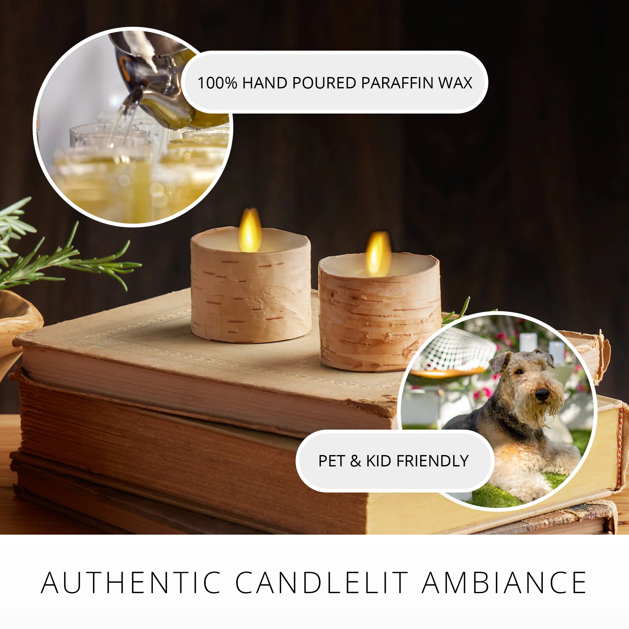 Real Birch Flameless Candle Tealights - Recessed Top - Set of 2 - Image 4