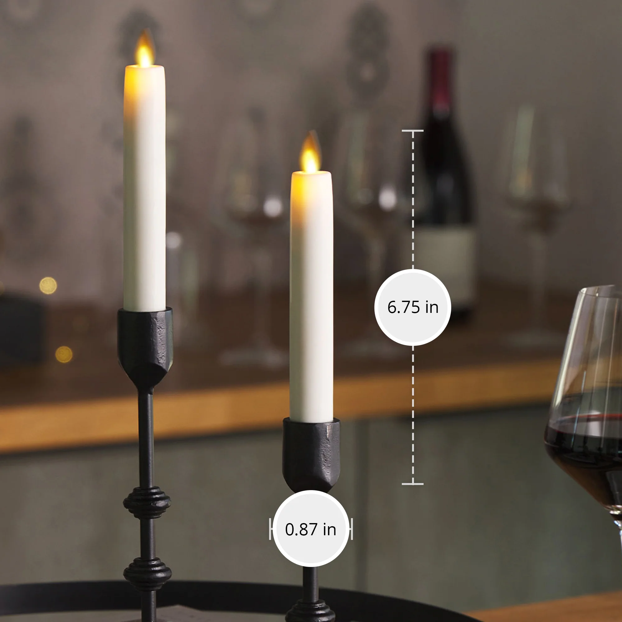 White Flameless Candle Tapers - Flat Top - 6.75" Height - Set of 2 - Image 6