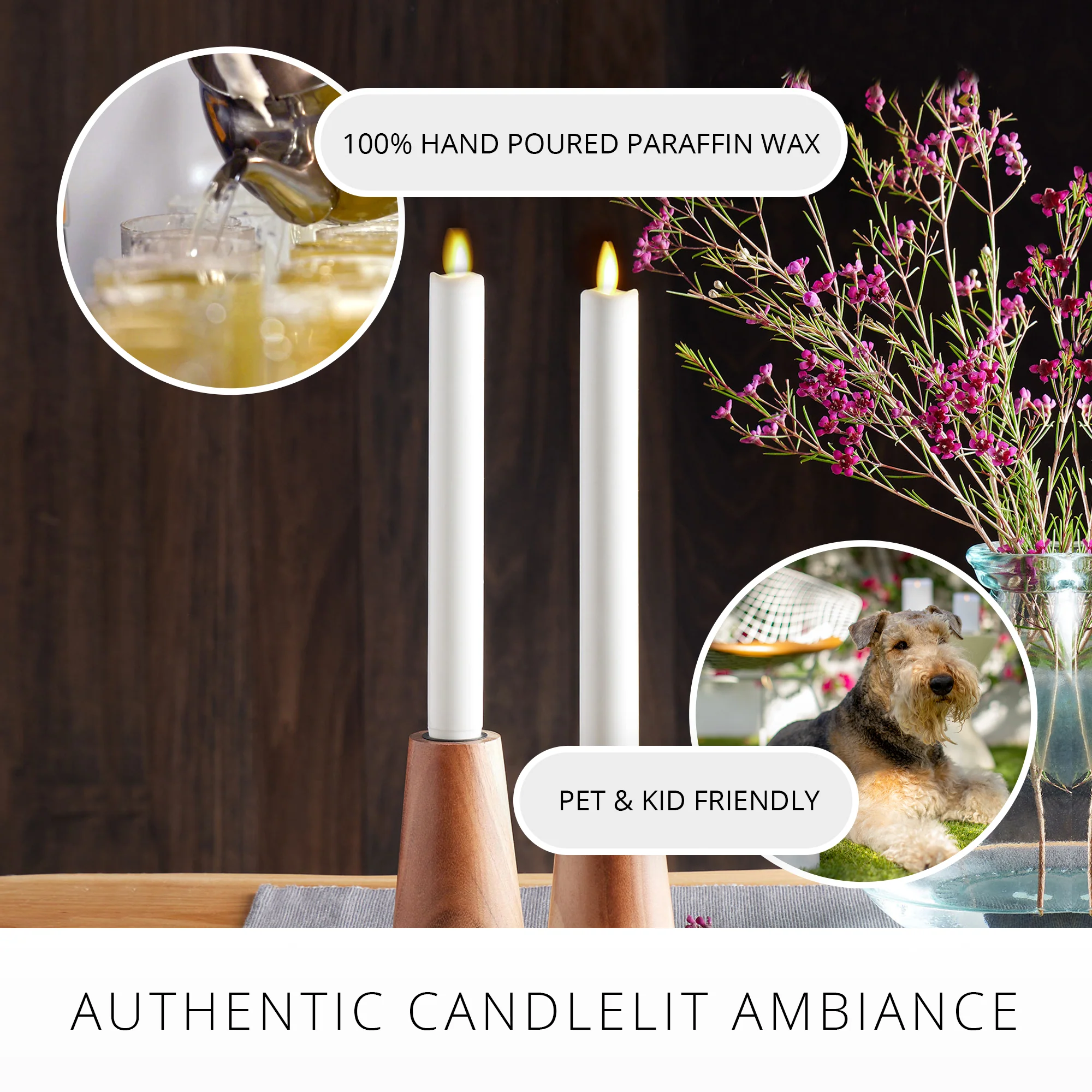 White Flameless Candle Tapers - Melted Top - 9.5" Height - Set of 2 - Image 6