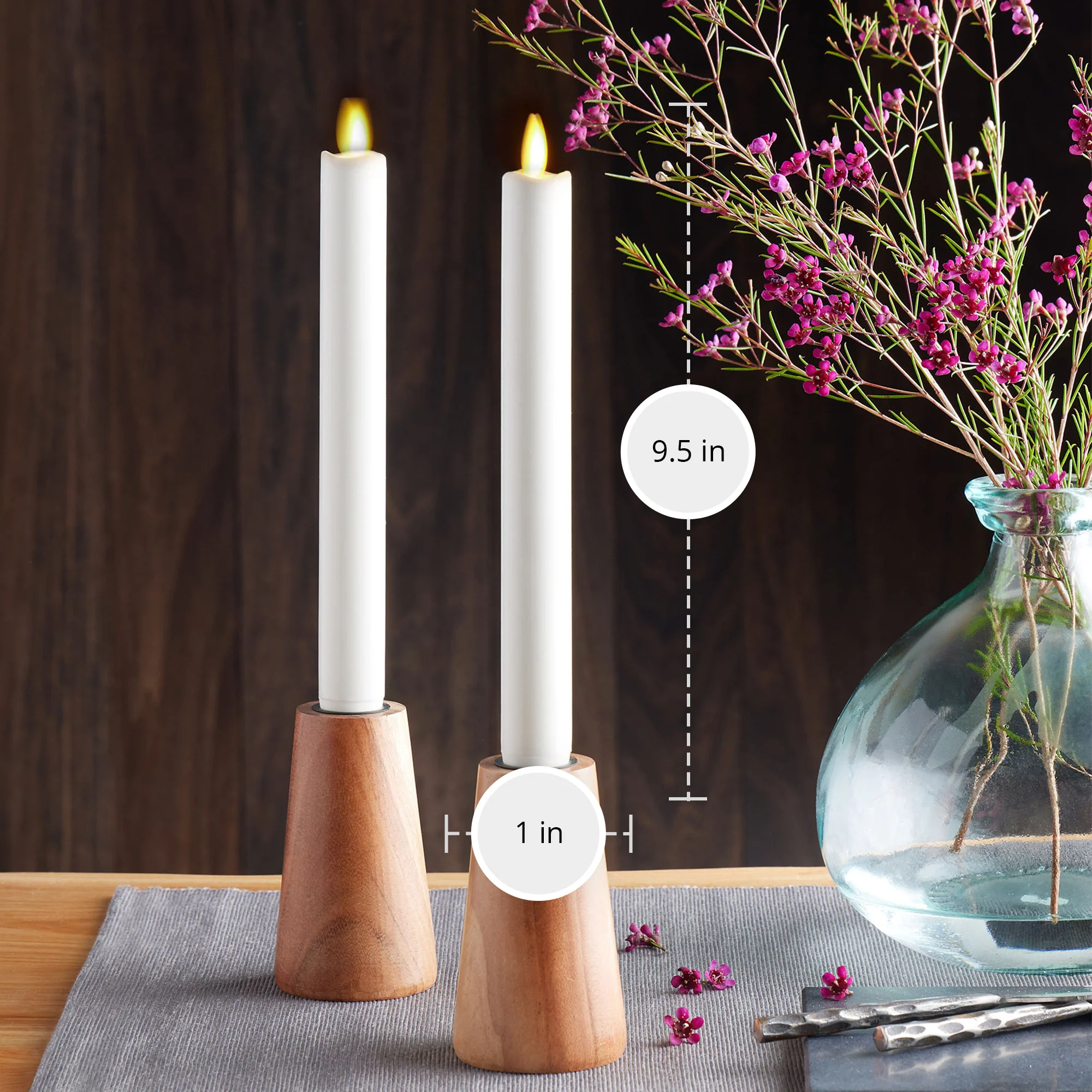 White Flameless Candle Tapers - Melted Top - 9.5" Height - Set of 2 - Image 7