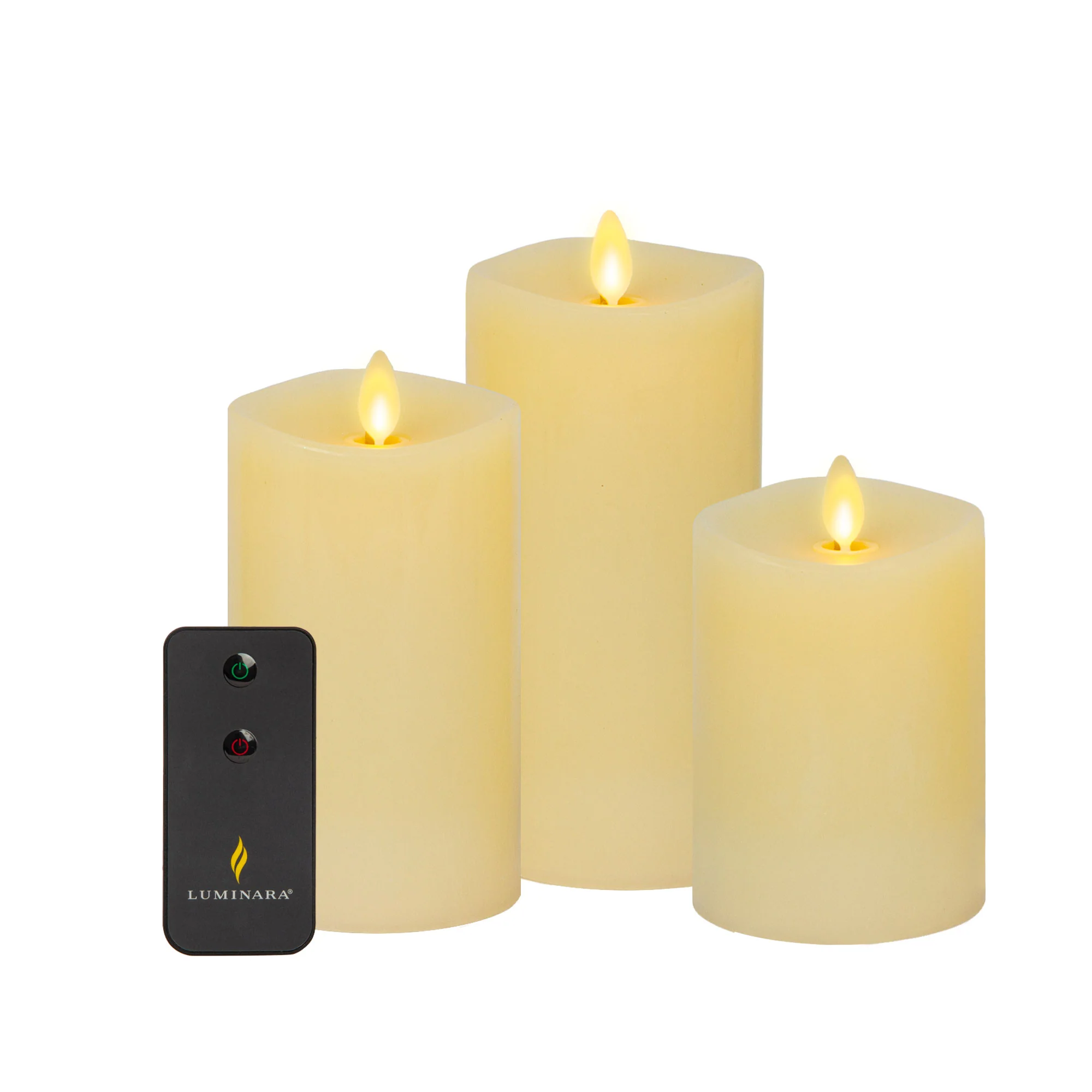 Ivory Flameless Candle Pillars with Remote - Melted Top - Set of 3 - Image 8