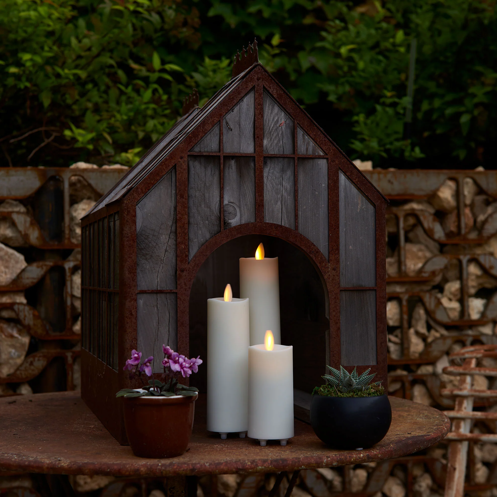 Set of 3 Pearl Ivory Outdoor Flameless Candle Slim Pillars with Remote - Melted Top - Image 4