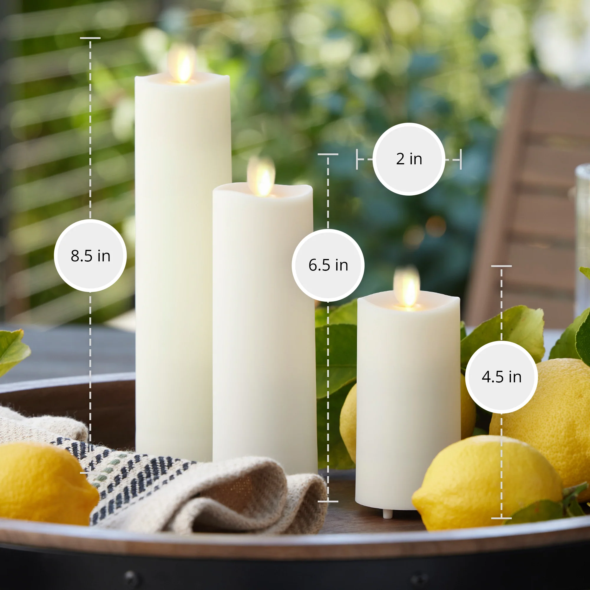 Set of 3 Pearl Ivory Outdoor Flameless Candle Slim Pillars with Remote - Melted Top - Image 9