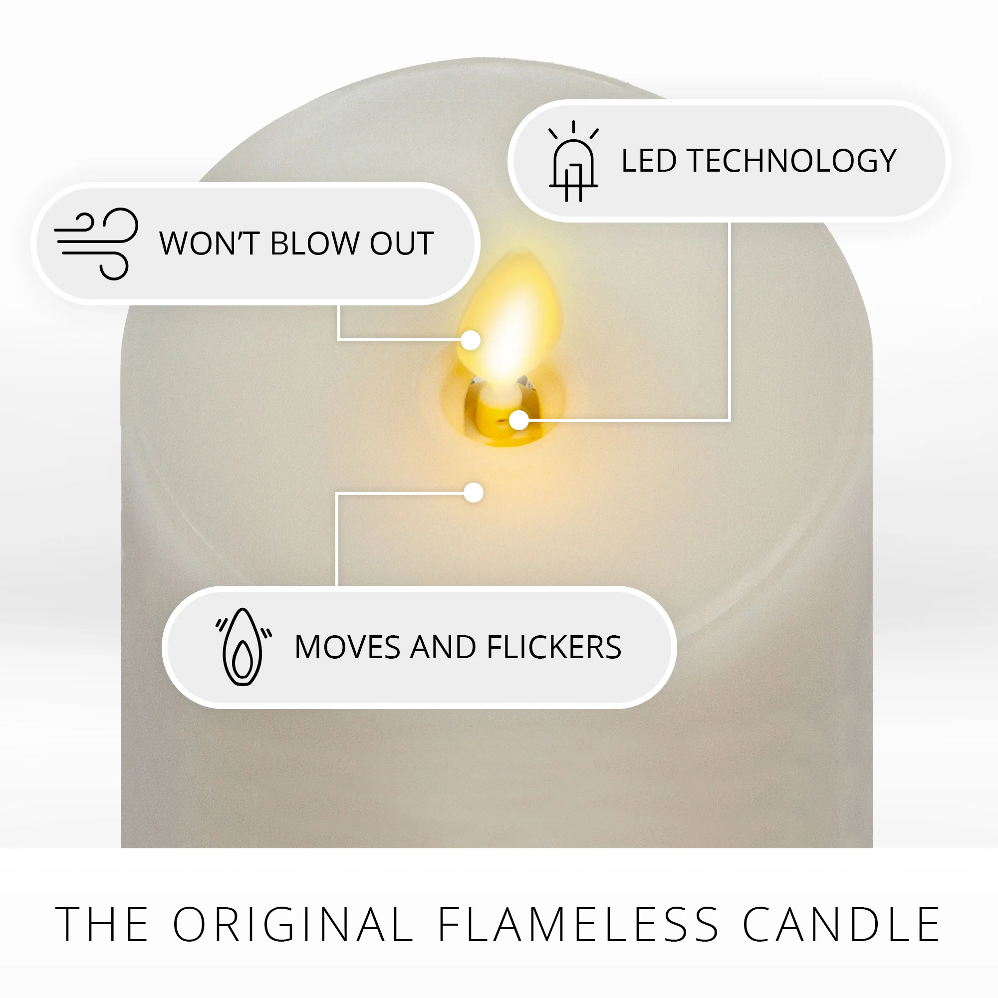 White Flameless Candle Pillars with Remote - Melted Top - Set of 3 - Image 4