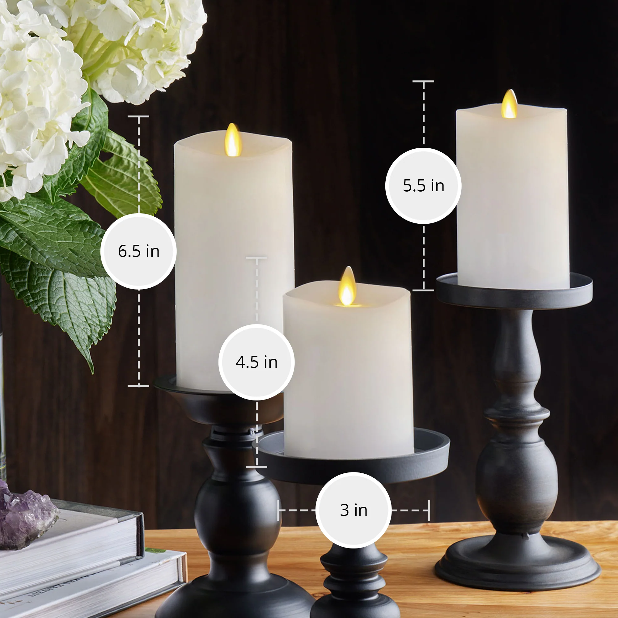 White Flameless Candle Pillars with Remote - Melted Top - Set of 3 - Image 5