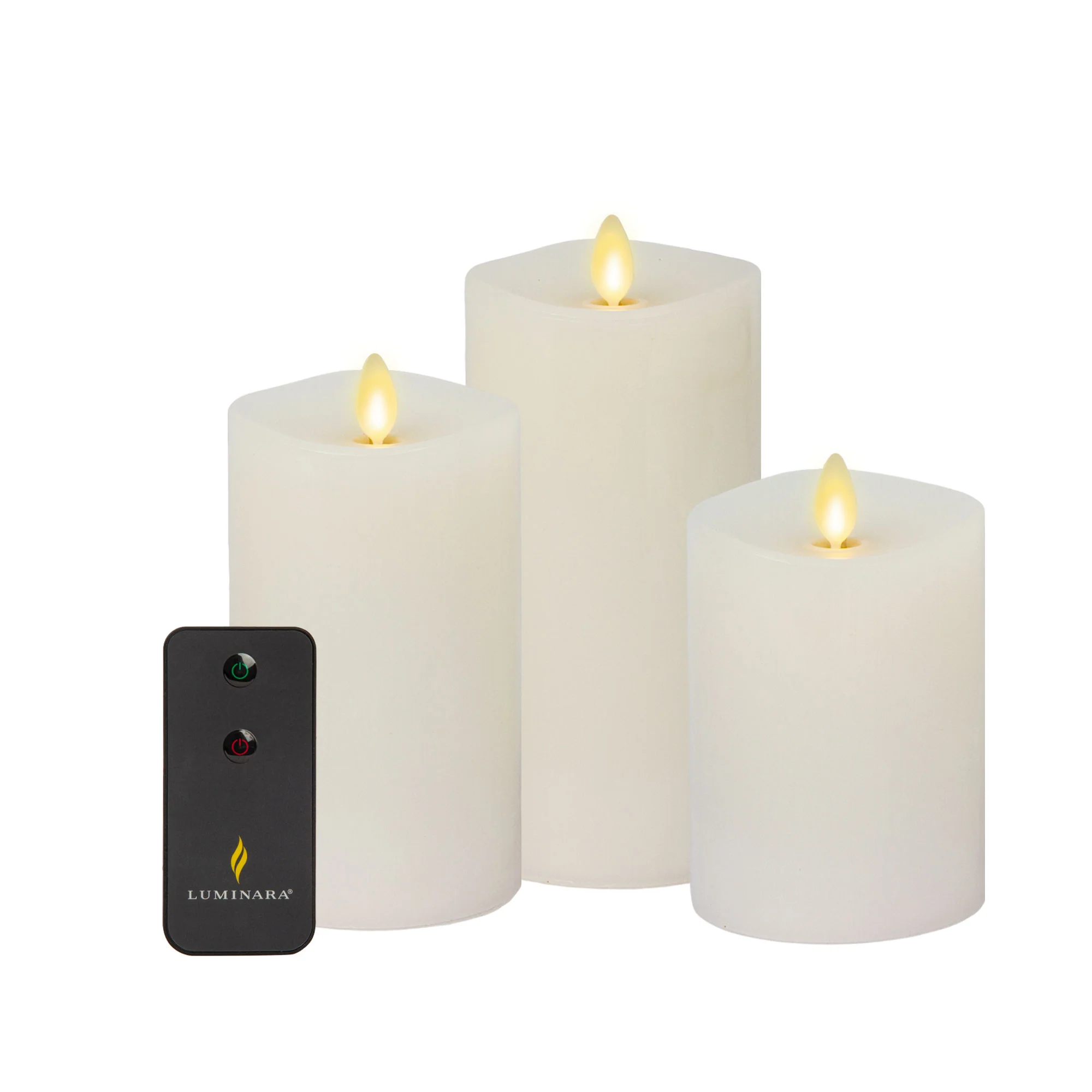 White Flameless Candle Pillars with Remote - Melted Top - Set of 3 - Image 6