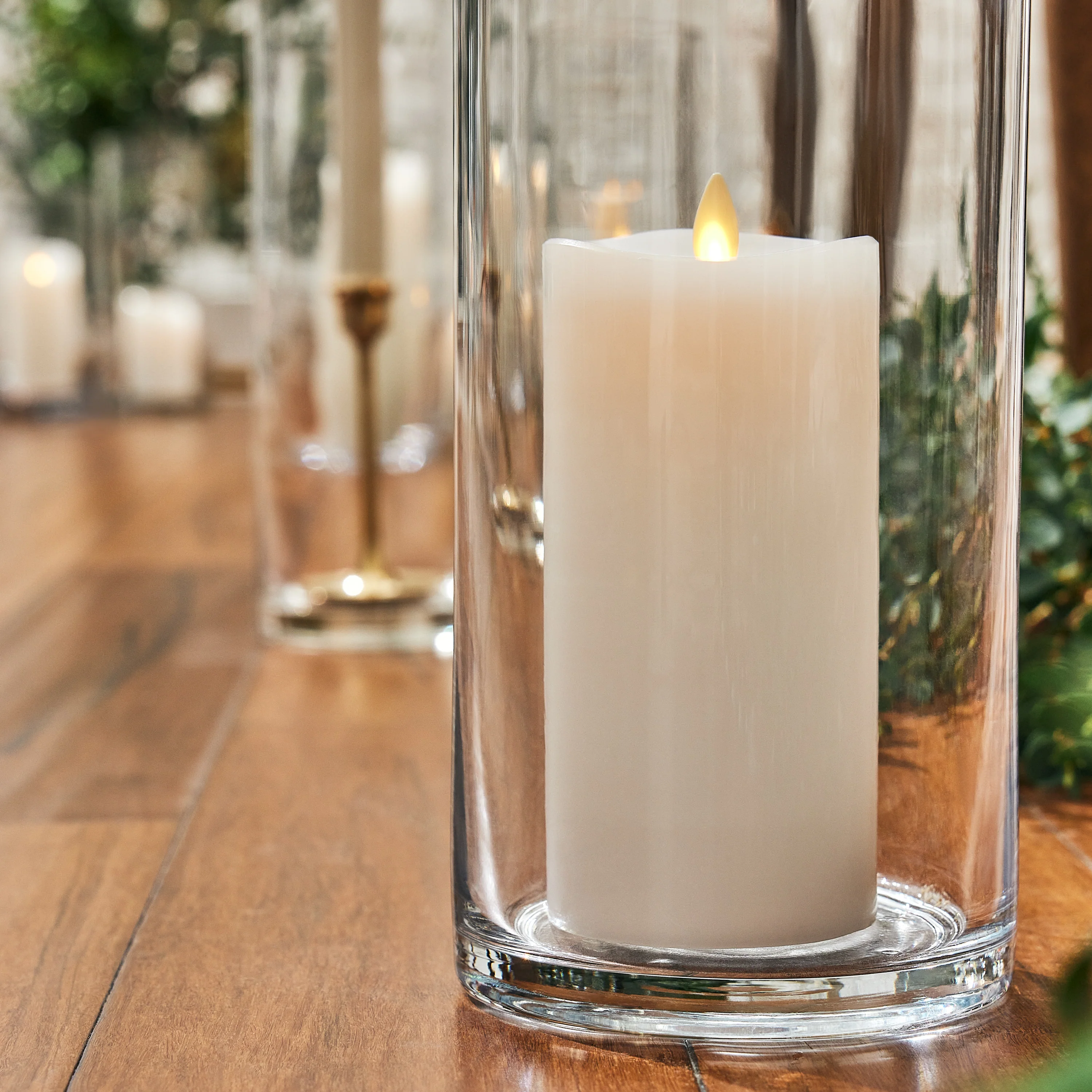 White Flameless Candle Pillars with Remote - Melted Top - Set of 3 - Image 7