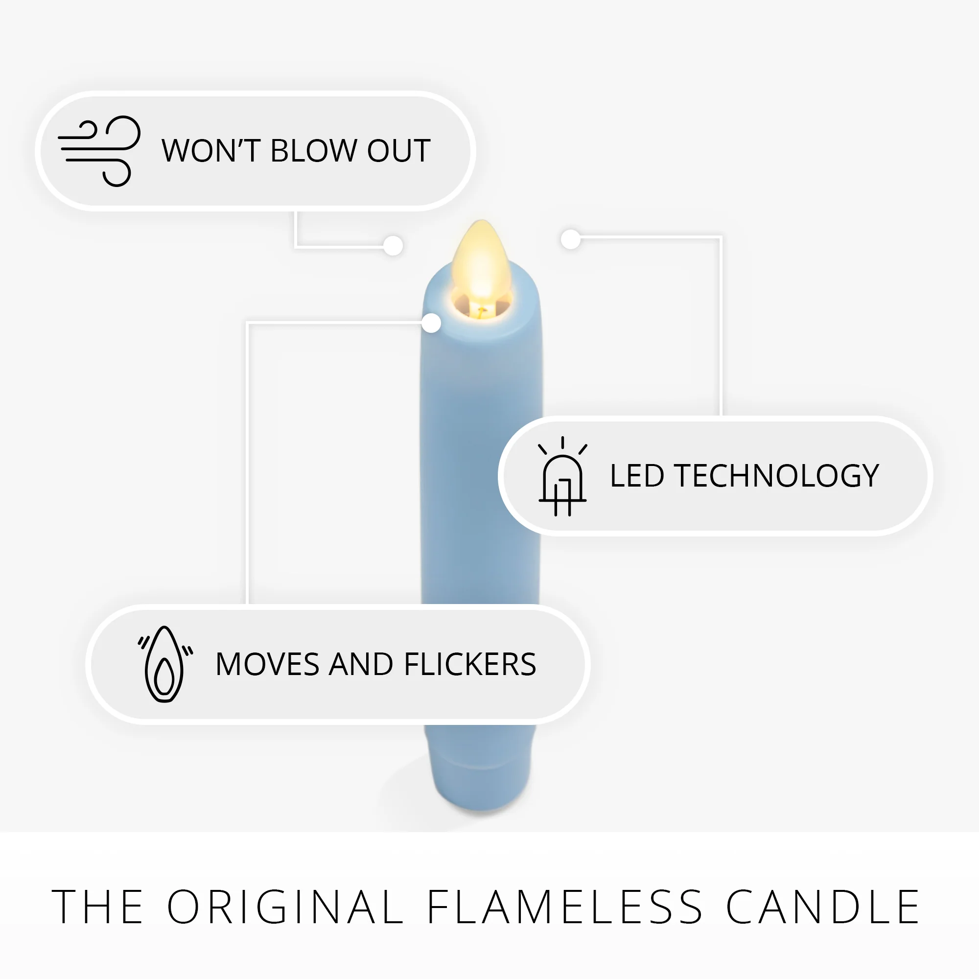 Airy Blue Flameless Candle Tapers - Flat Top - 6.75" Height - Set of 2 - Image 3
