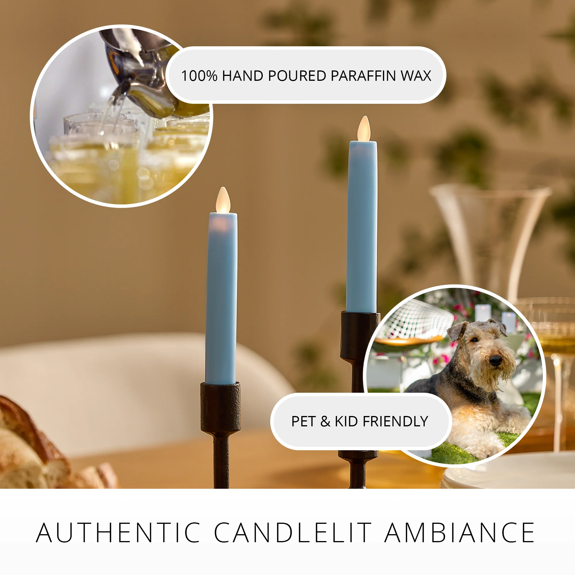 Airy Blue Flameless Candle Tapers - Flat Top - 6.75" Height - Set of 2 - Image 4