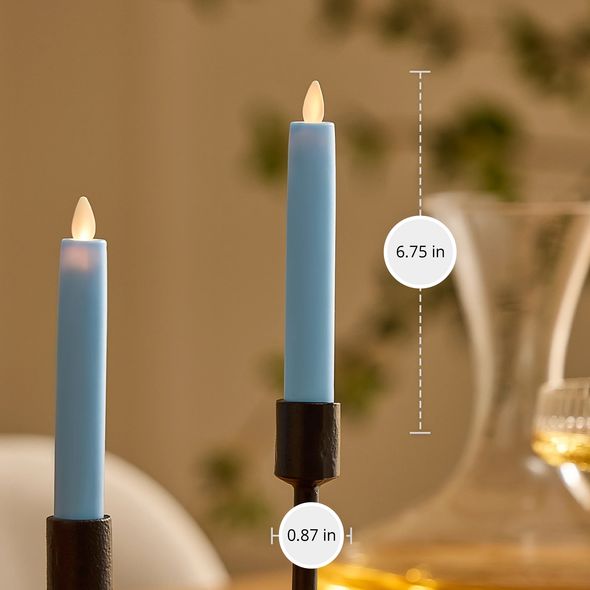 Airy Blue Flameless Candle Tapers - Flat Top - 6.75" Height - Set of 2 - Image 5