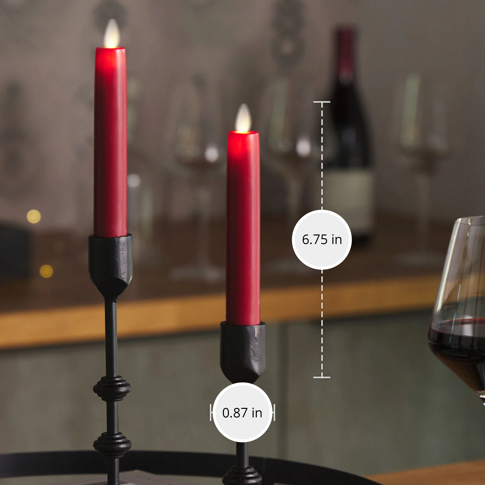 Burgundy Flameless Candle Tapers - Flat Top - 6.75" Height - Set of 2 - Image 2