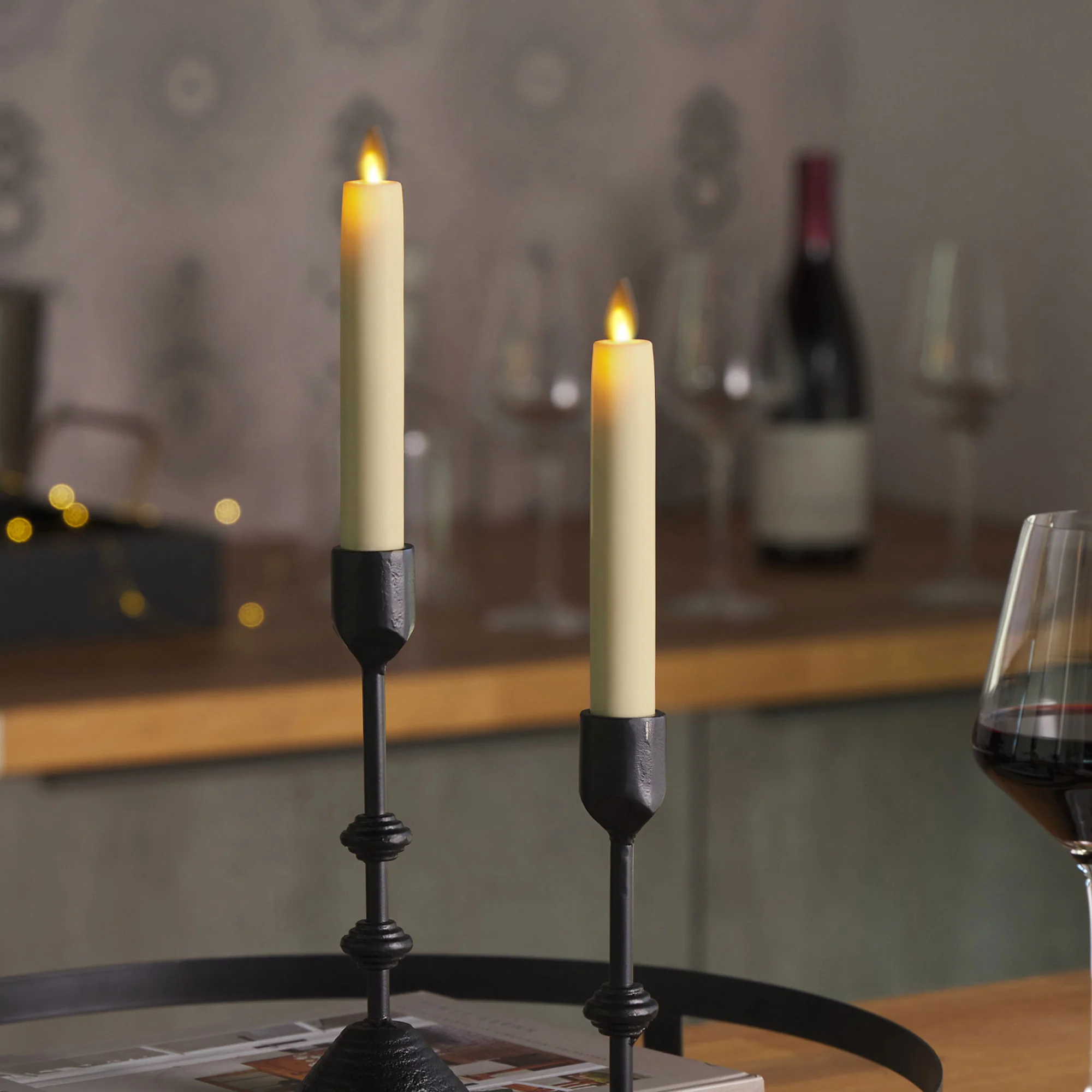 Ivory Flameless Candle Tapers - Flat Top - 6.75" Height - Set of 2 - Image 2