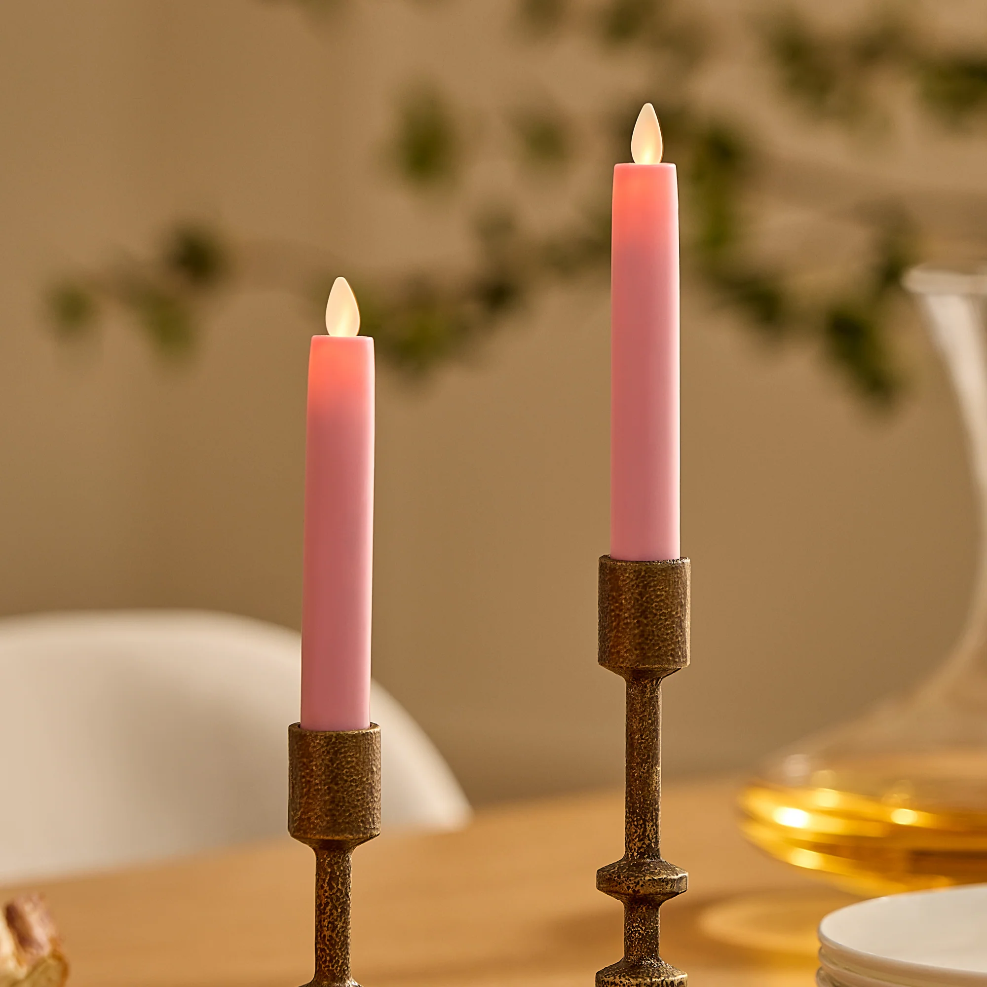 Saga Rose Flameless Candle Tapers - Flat Top - 6.75" Height - Set of 2