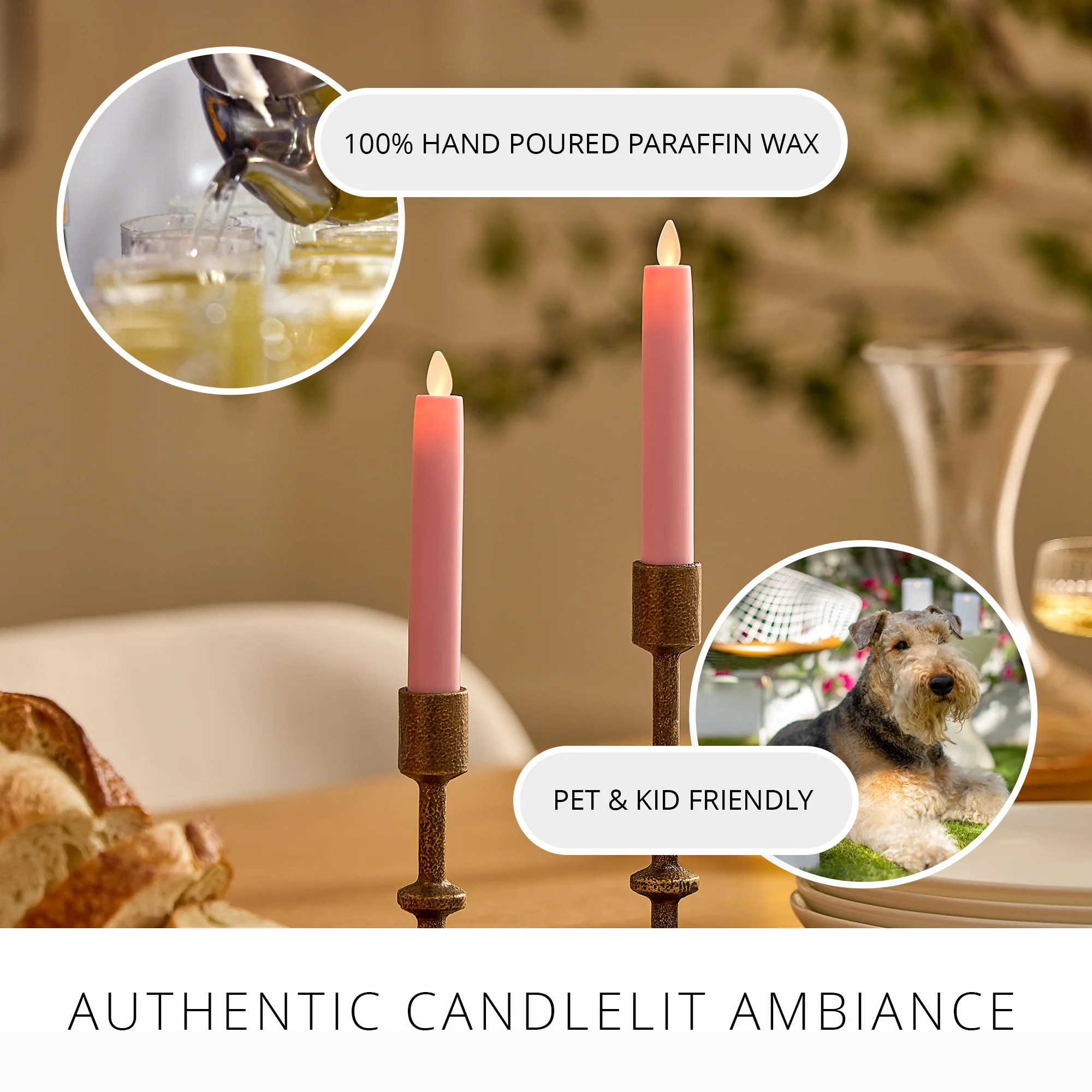 Saga Rose Flameless Candle Tapers - Flat Top - 6.75" Height - Set of 2 - Image 4