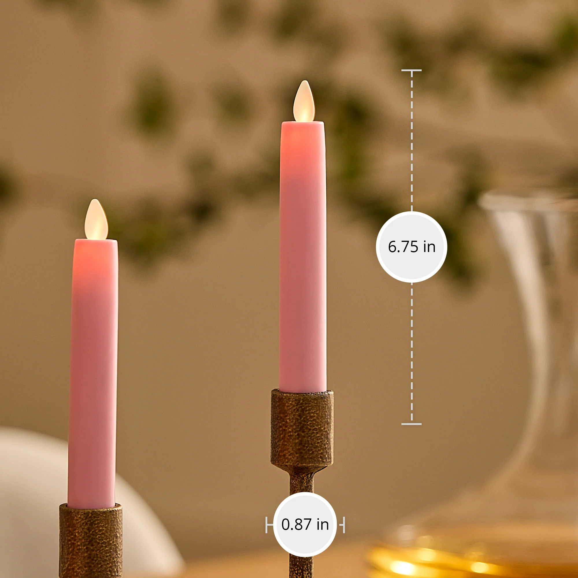 Saga Rose Flameless Candle Tapers - Flat Top - 6.75" Height - Set of 2 - Image 5