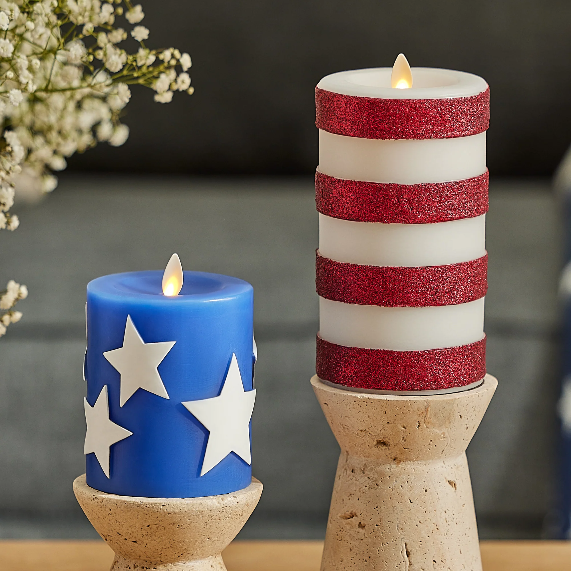 Set of 2 Stars & Stripes Flameless Candle Pillars - Image 3