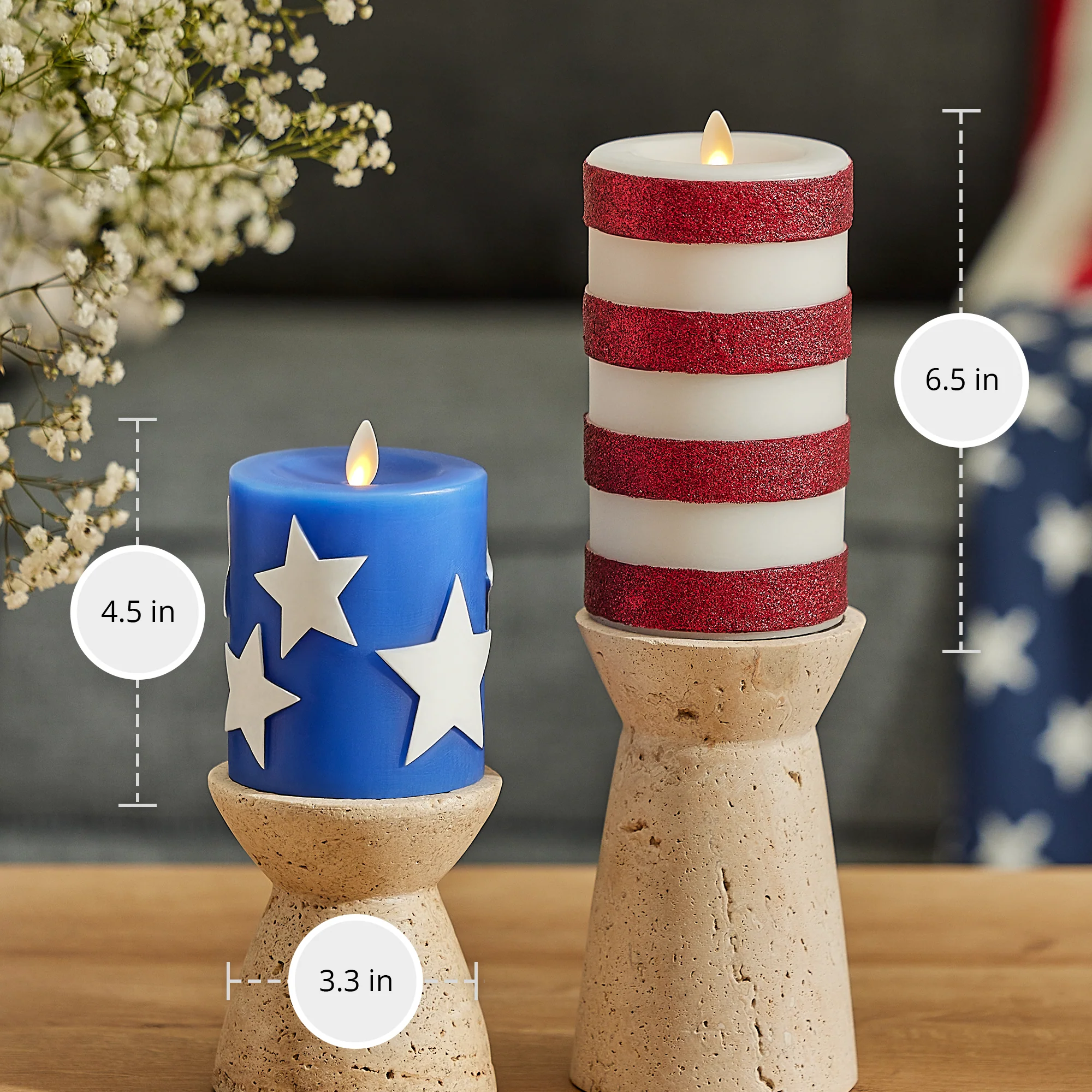Set of 2 Stars & Stripes Flameless Candle Pillars - Image 5