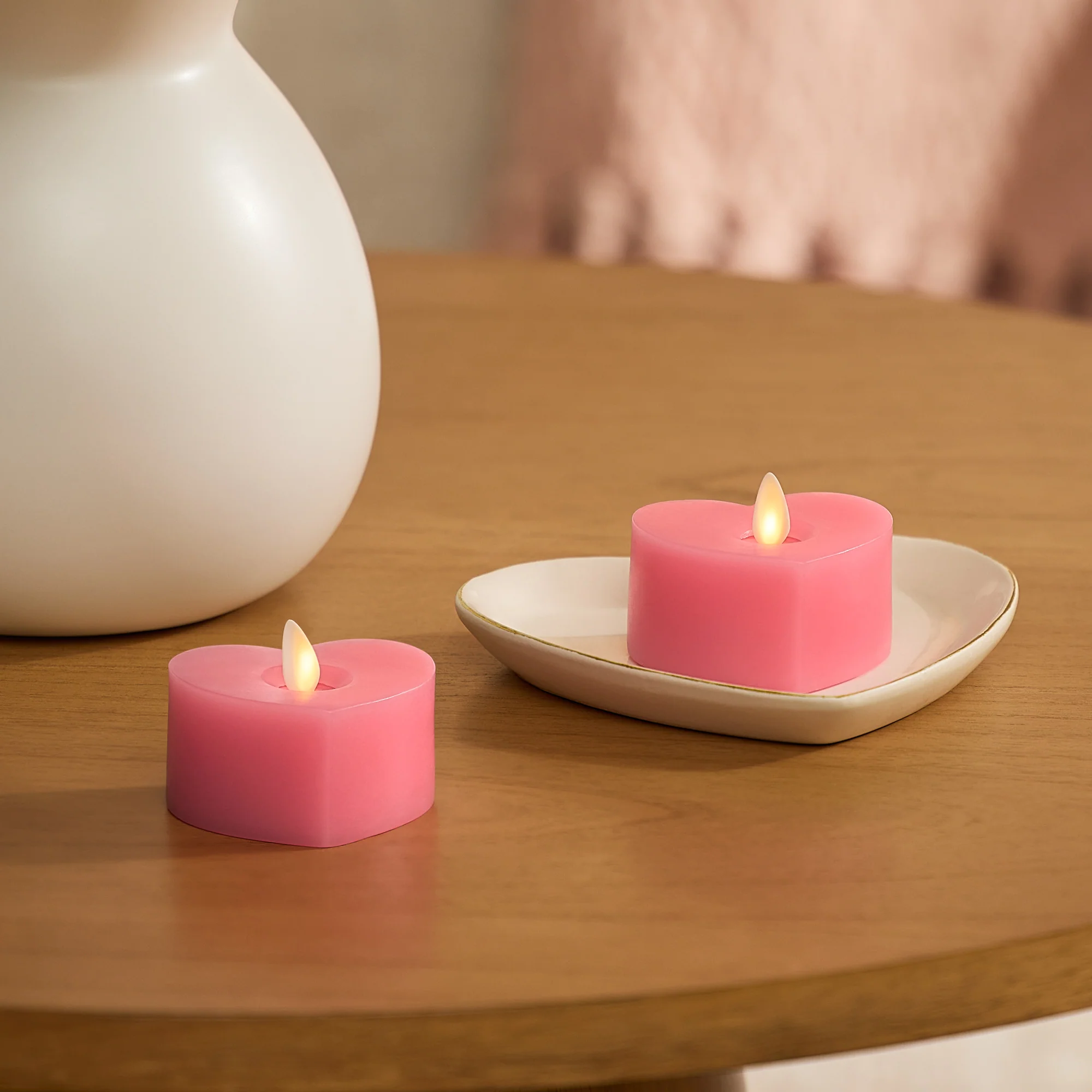Set of 2 Sweet Pink Flameless Candle Heart Tealights