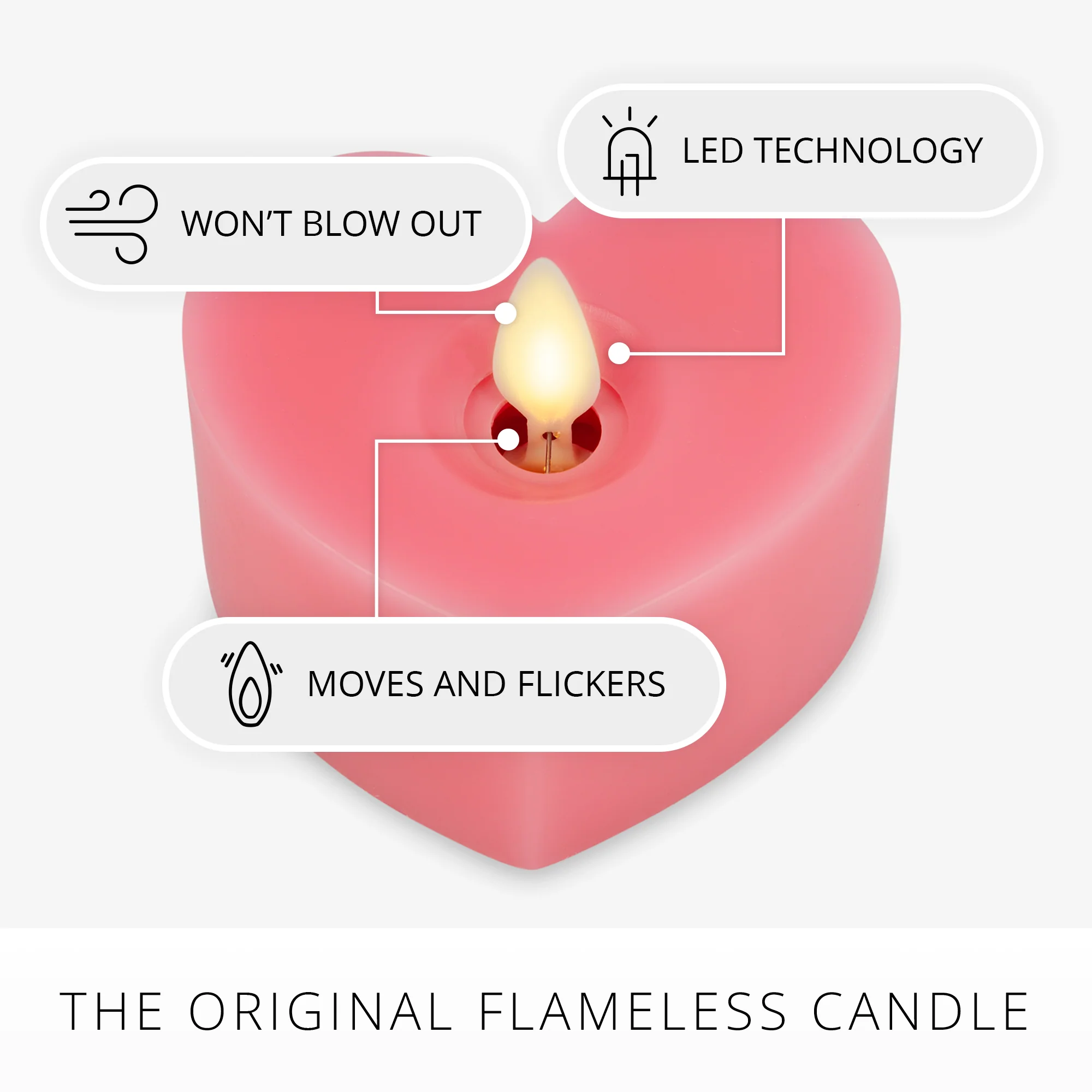 Set of 2 Sweet Pink Flameless Candle Heart Tealights - Image 4