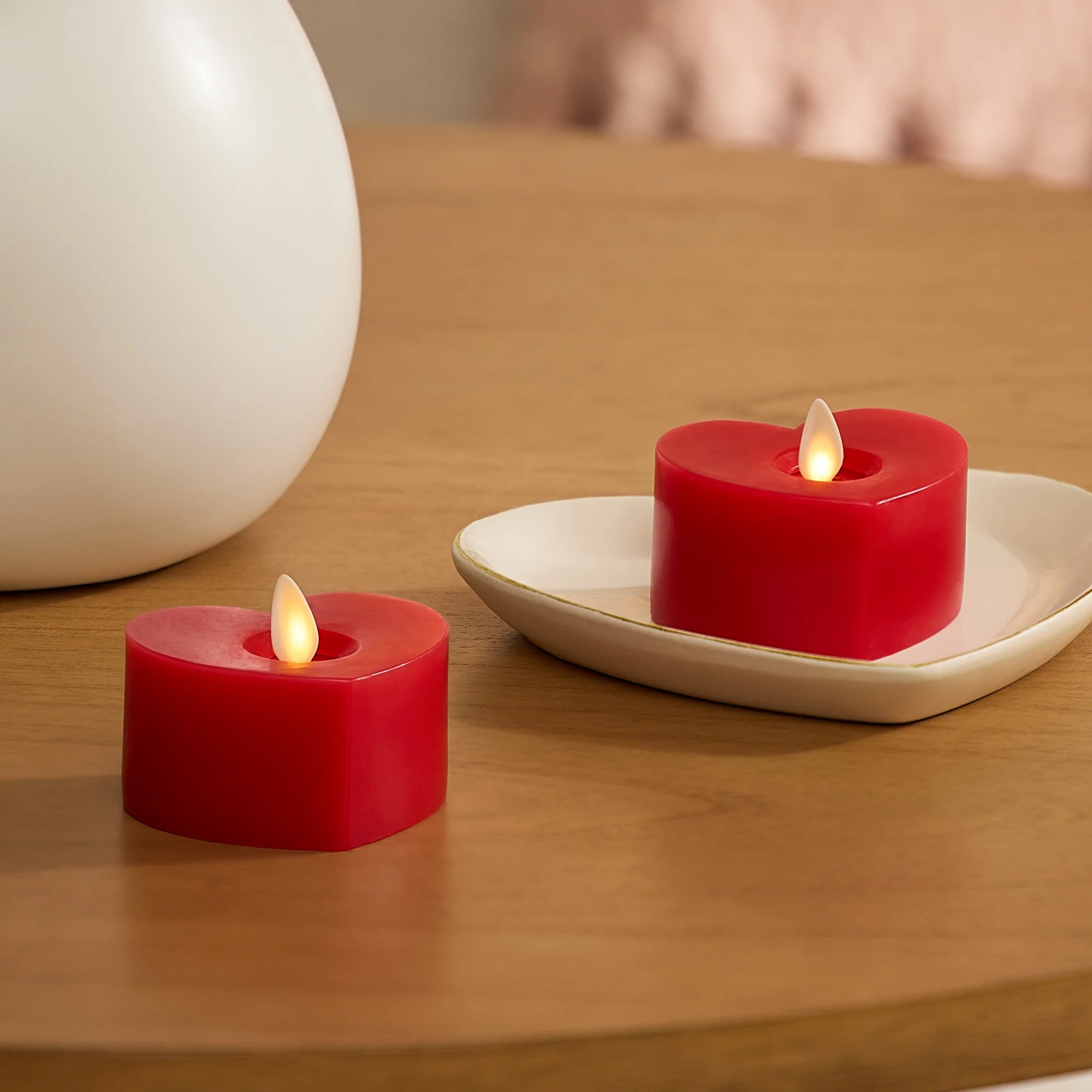 Set of 2 True Red Flameless Candle Heart Tealights