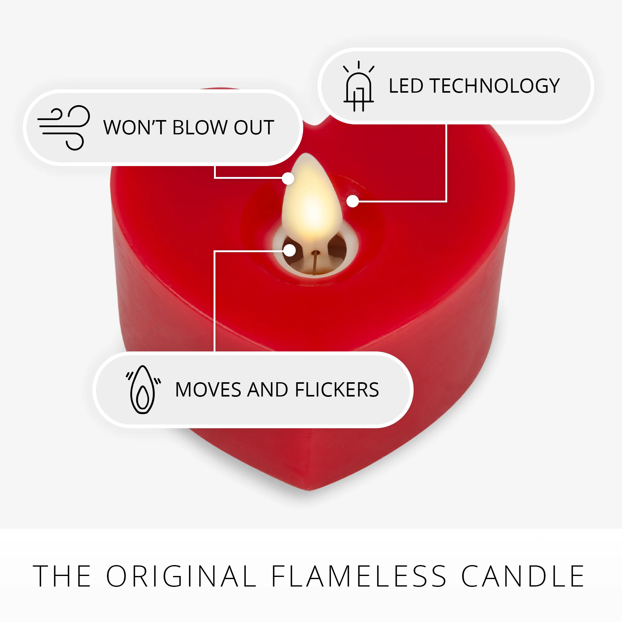 Set of 2 True Red Flameless Candle Heart Tealights - Image 4