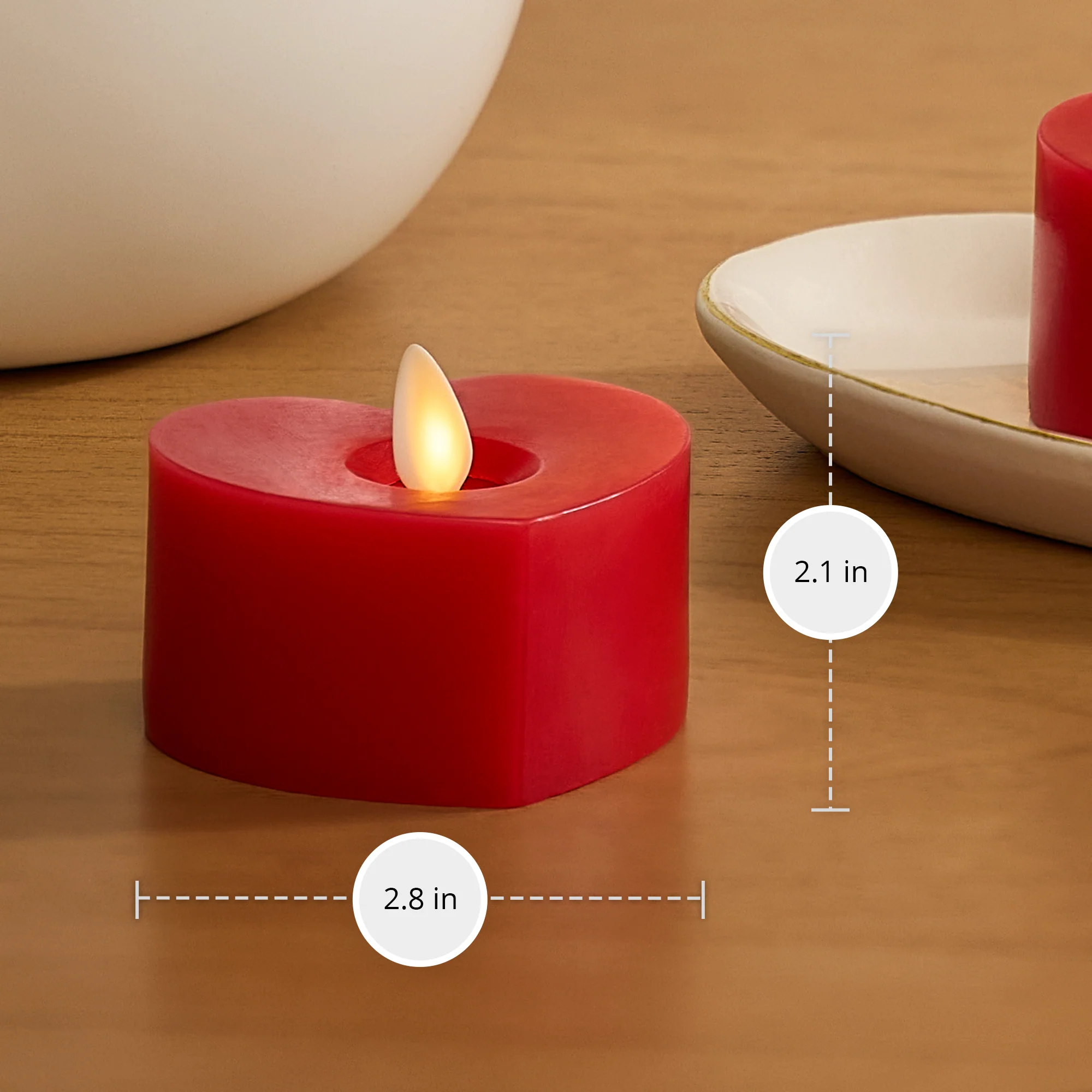 Set of 2 True Red Flameless Candle Heart Tealights - Image 6