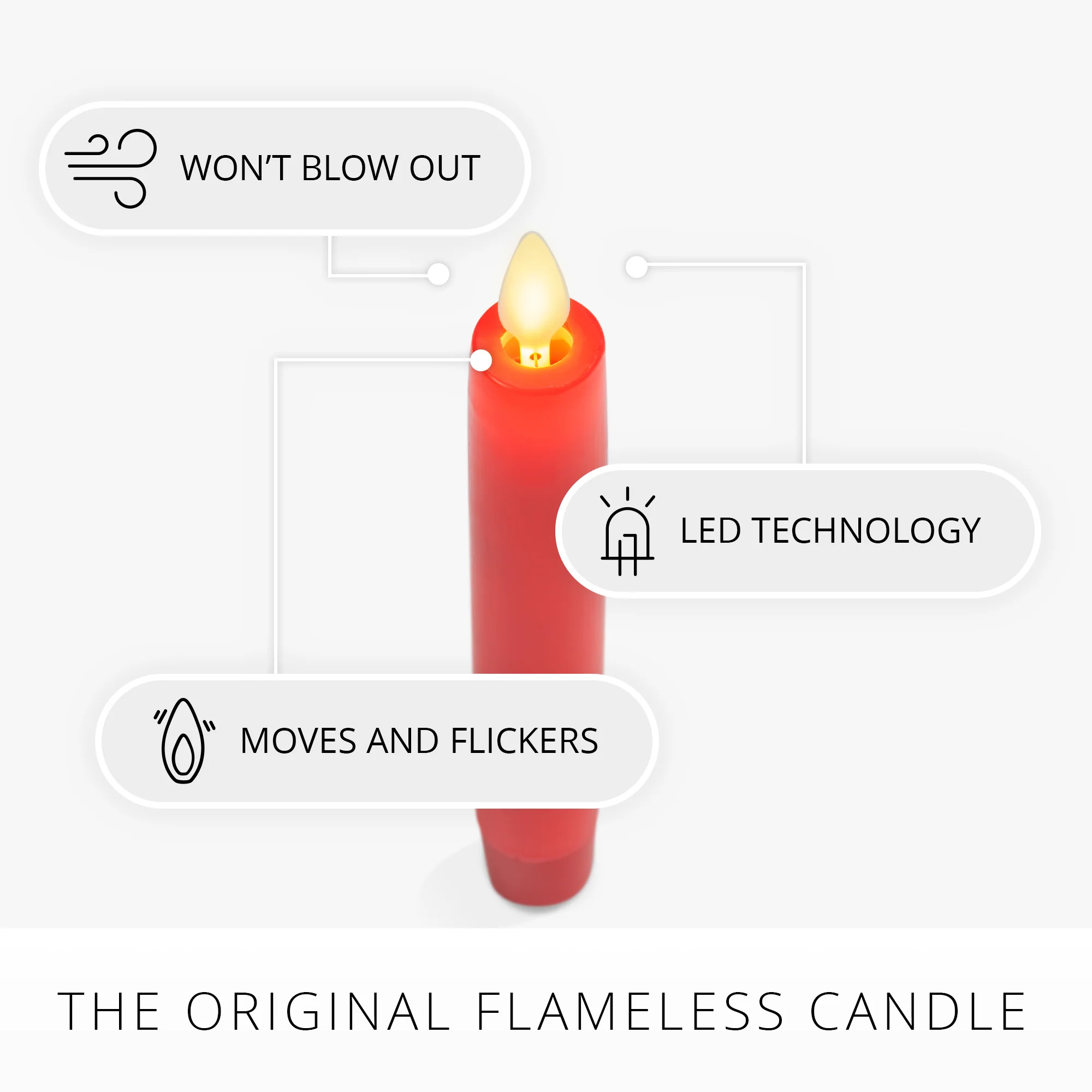 True Red Flameless Candle Tapers - Flat Top - 6.75" Height - Set of 2 - Image 4