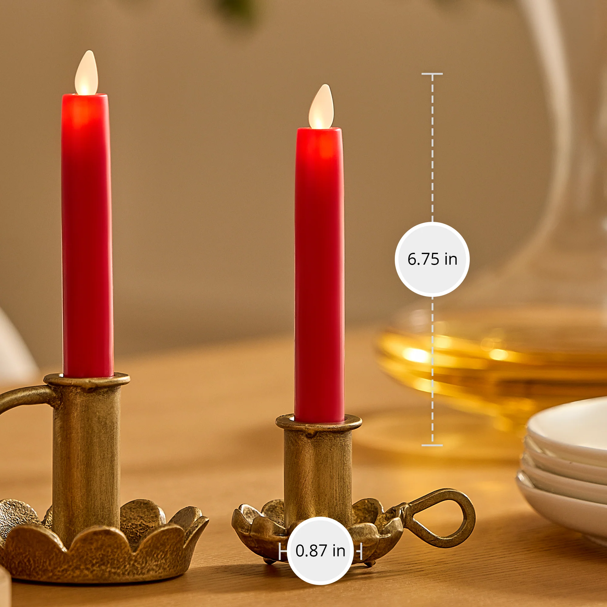 True Red Flameless Candle Tapers - Flat Top - 6.75" Height - Set of 2 - Image 6