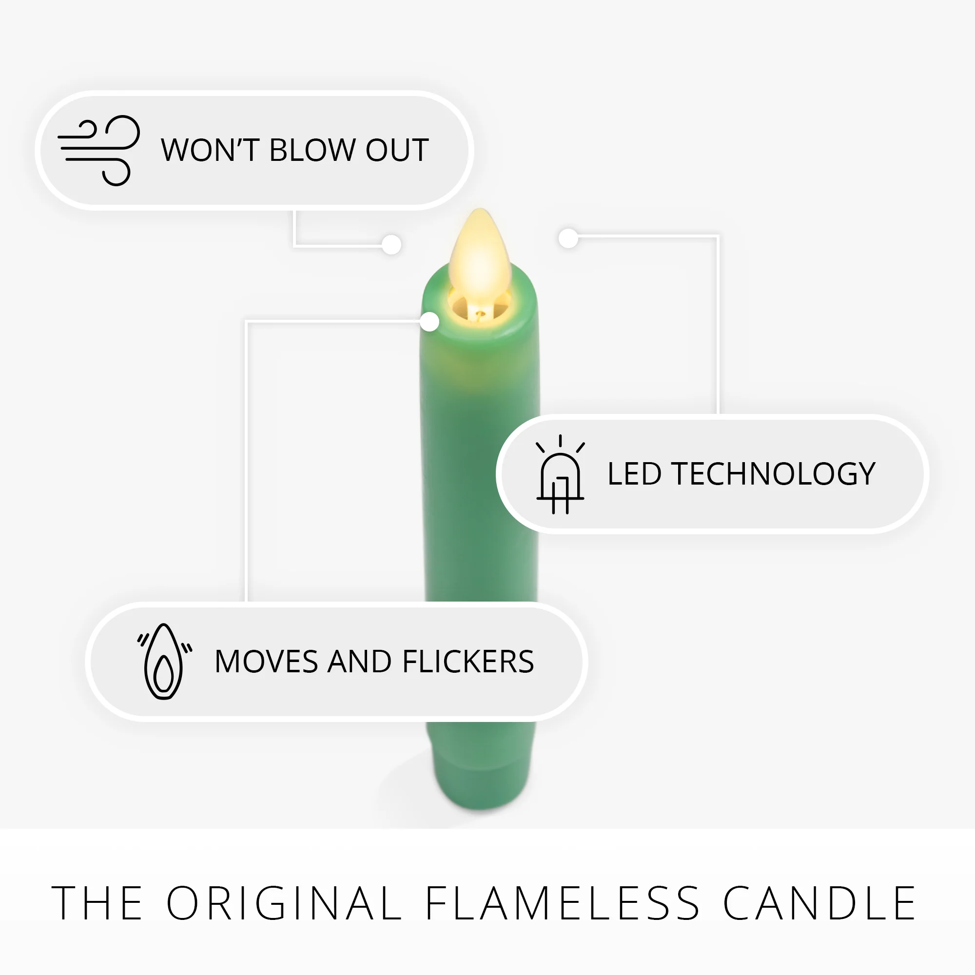 Vibrant Green Flameless Candle Tapers - Flat Top - 6.75" Height - Set of 2 - Image 3
