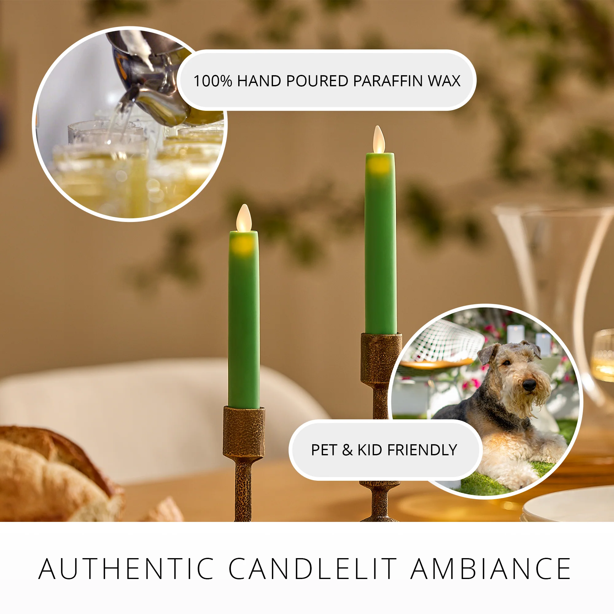 Vibrant Green Flameless Candle Tapers - Flat Top - 6.75" Height - Set of 2 - Image 4