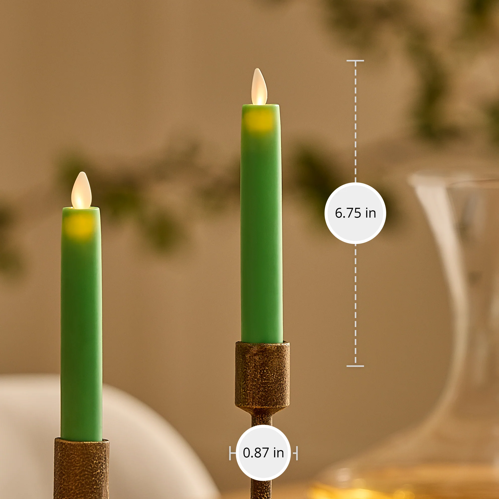 Vibrant Green Flameless Candle Tapers - Flat Top - 6.75" Height - Set of 2 - Image 5