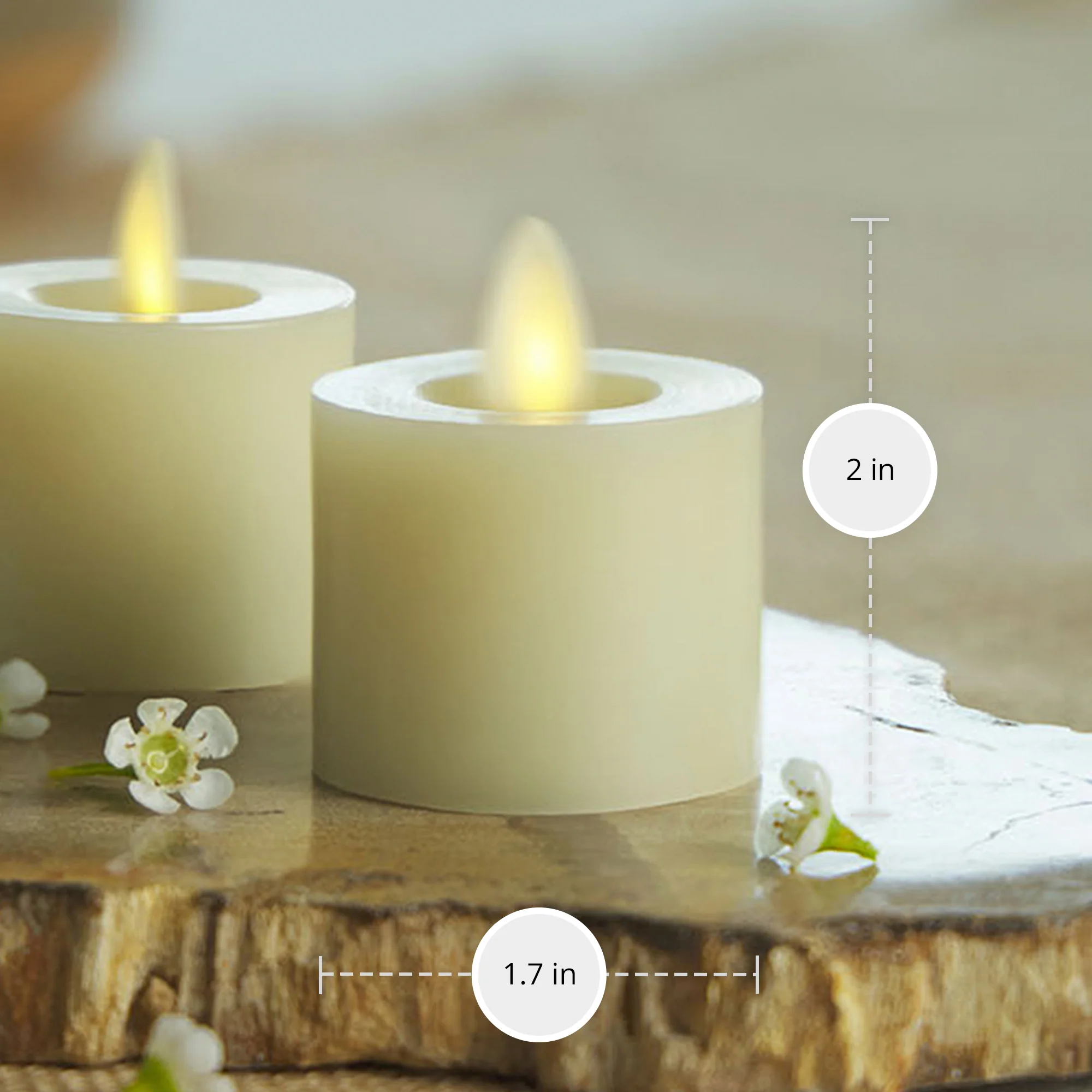 Ivory Flameless Candle Tealights - Recessed Top - Set of 2 - Image 6
