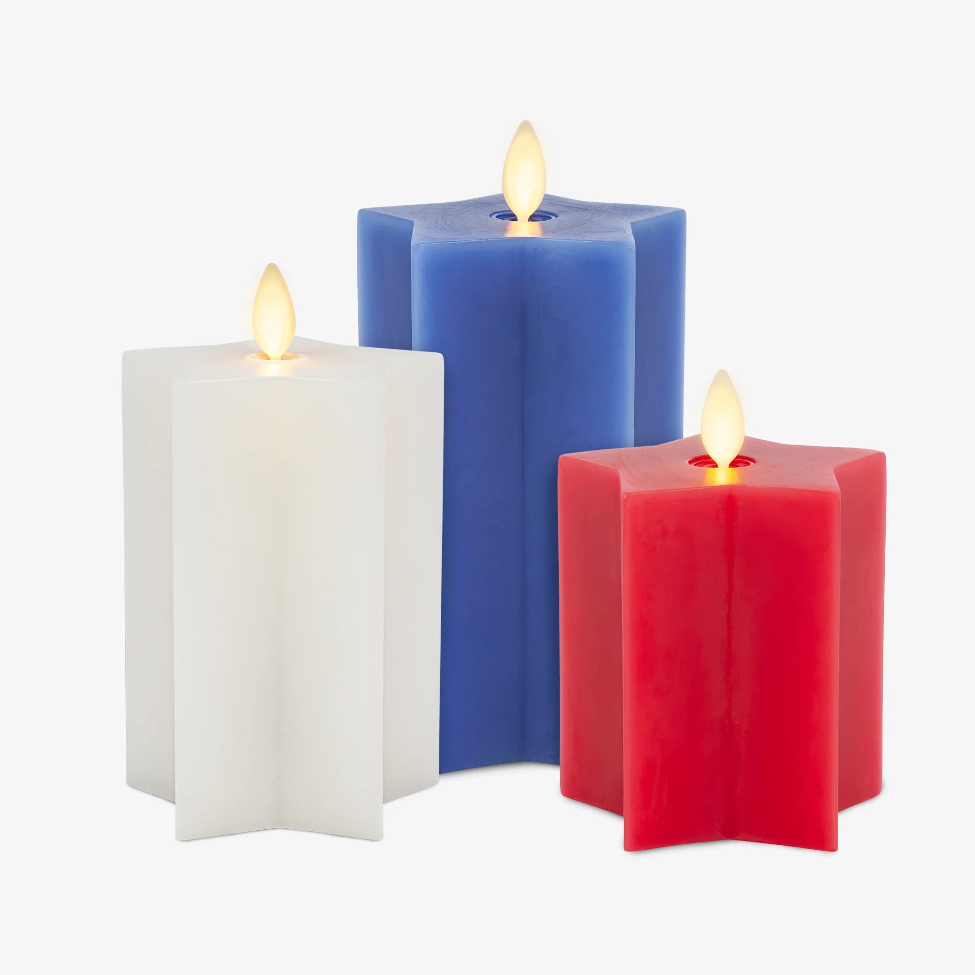 Set of 3 Red, White & Blue Star-shaped Flameless Candle Pillars - Image 10
