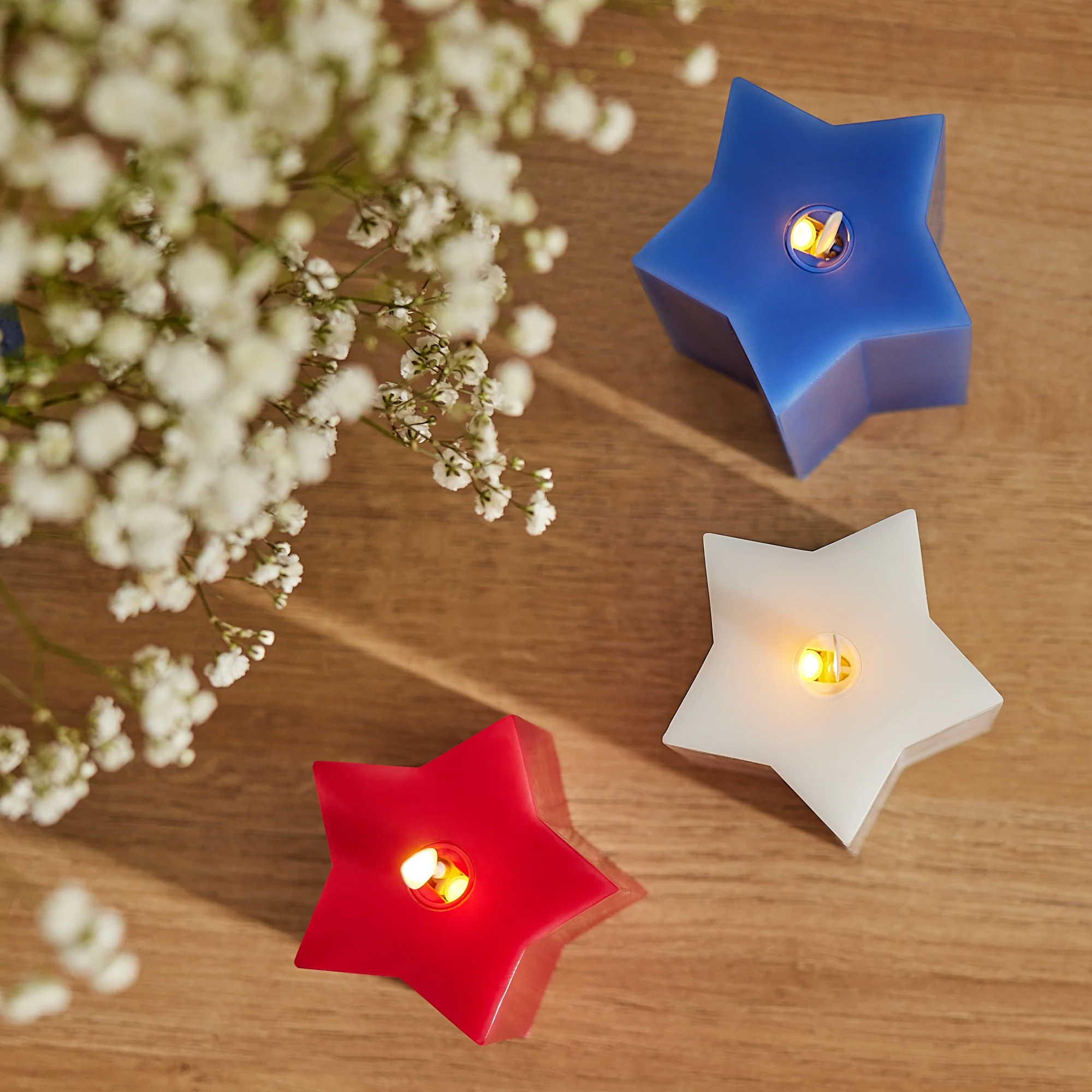 Set of 3 Red, White & Blue Star-shaped Flameless Candle Pillars - Image 4