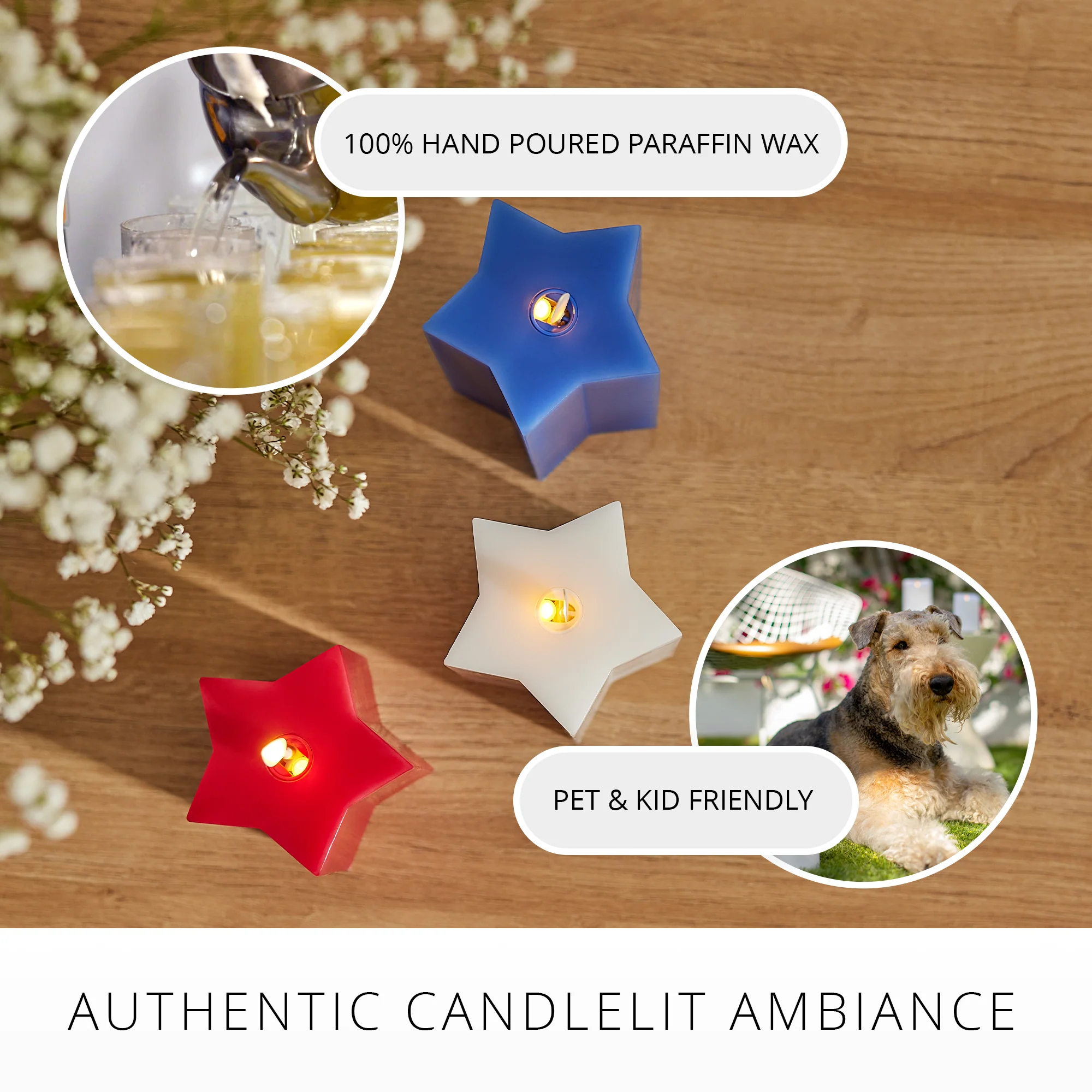 Set of 3 Red, White & Blue Star-shaped Flameless Candle Pillars - Image 6