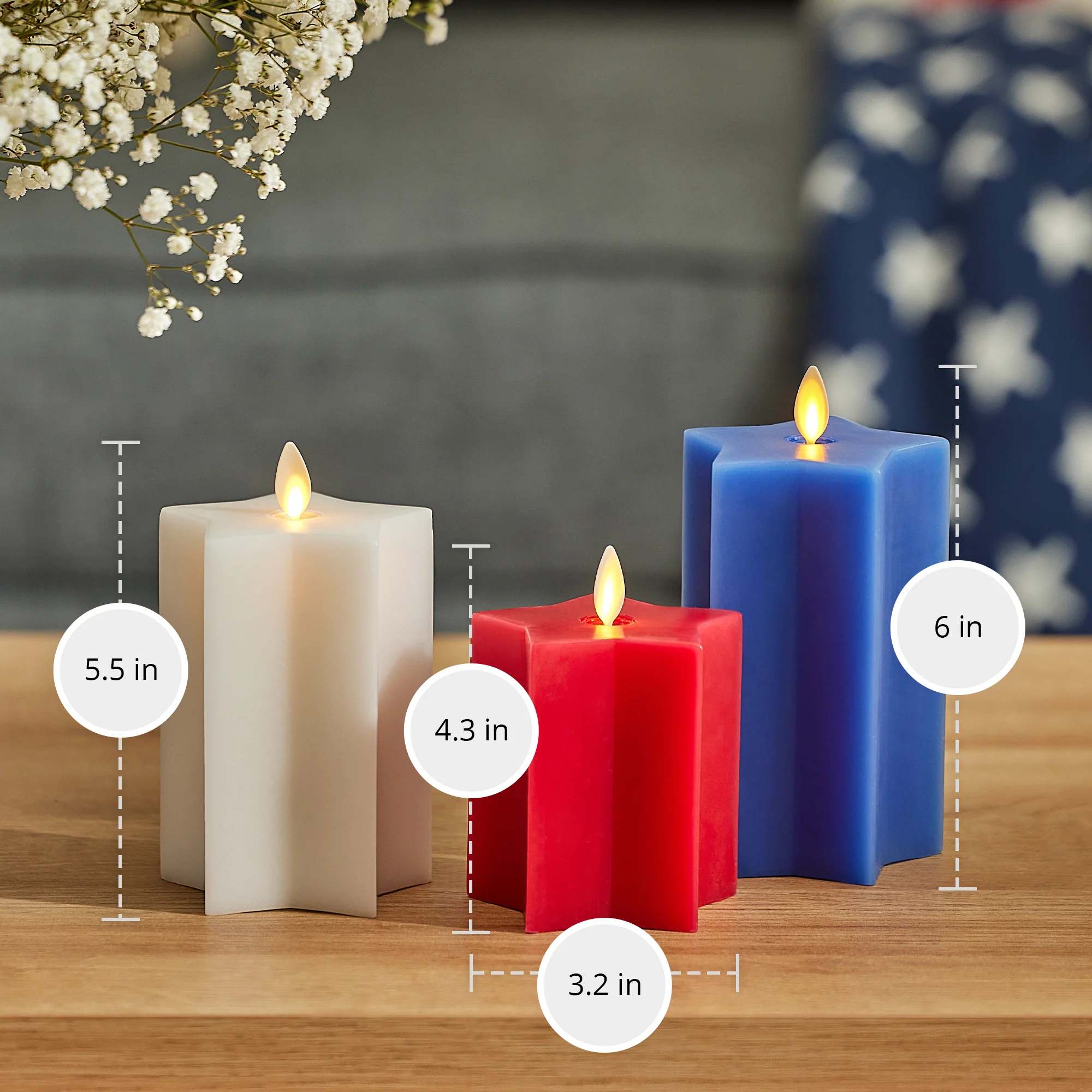 Set of 3 Red, White & Blue Star-shaped Flameless Candle Pillars - Image 7