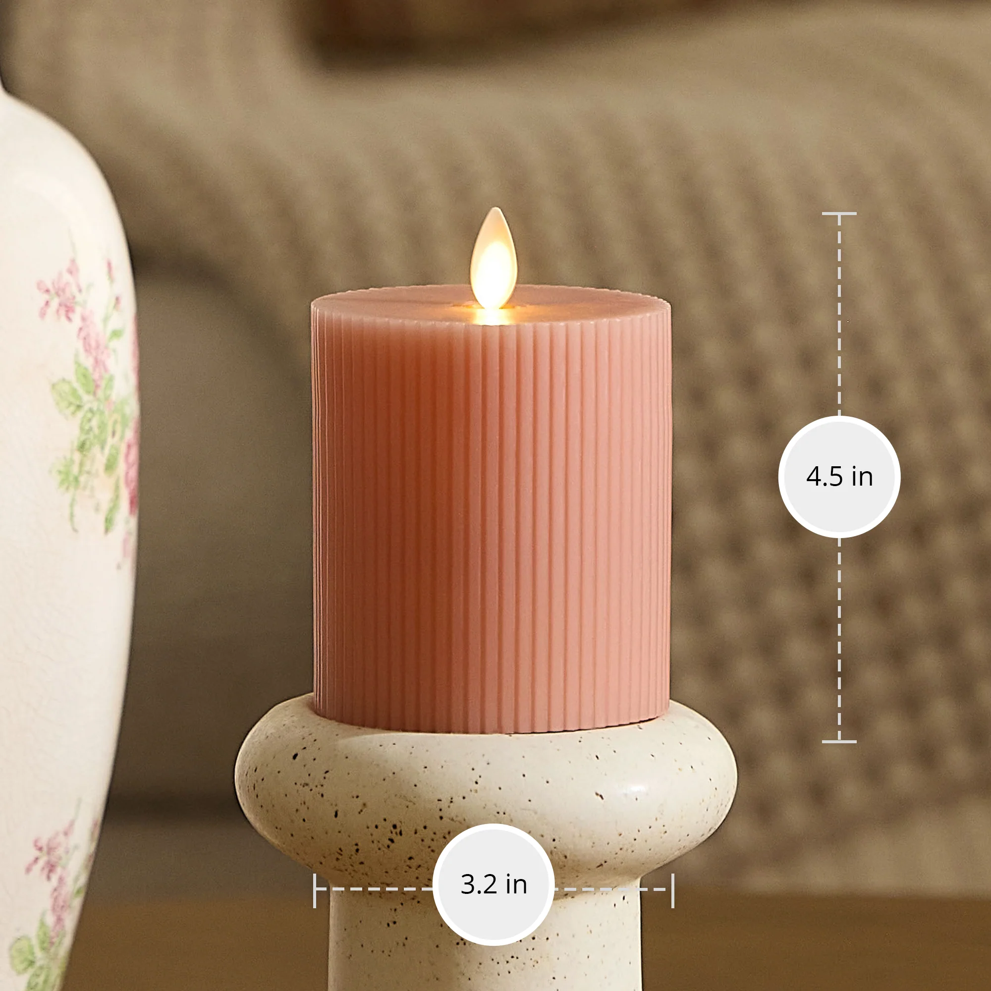 Soft Clay Flameless Candle Ribbed Pillar - Image 6