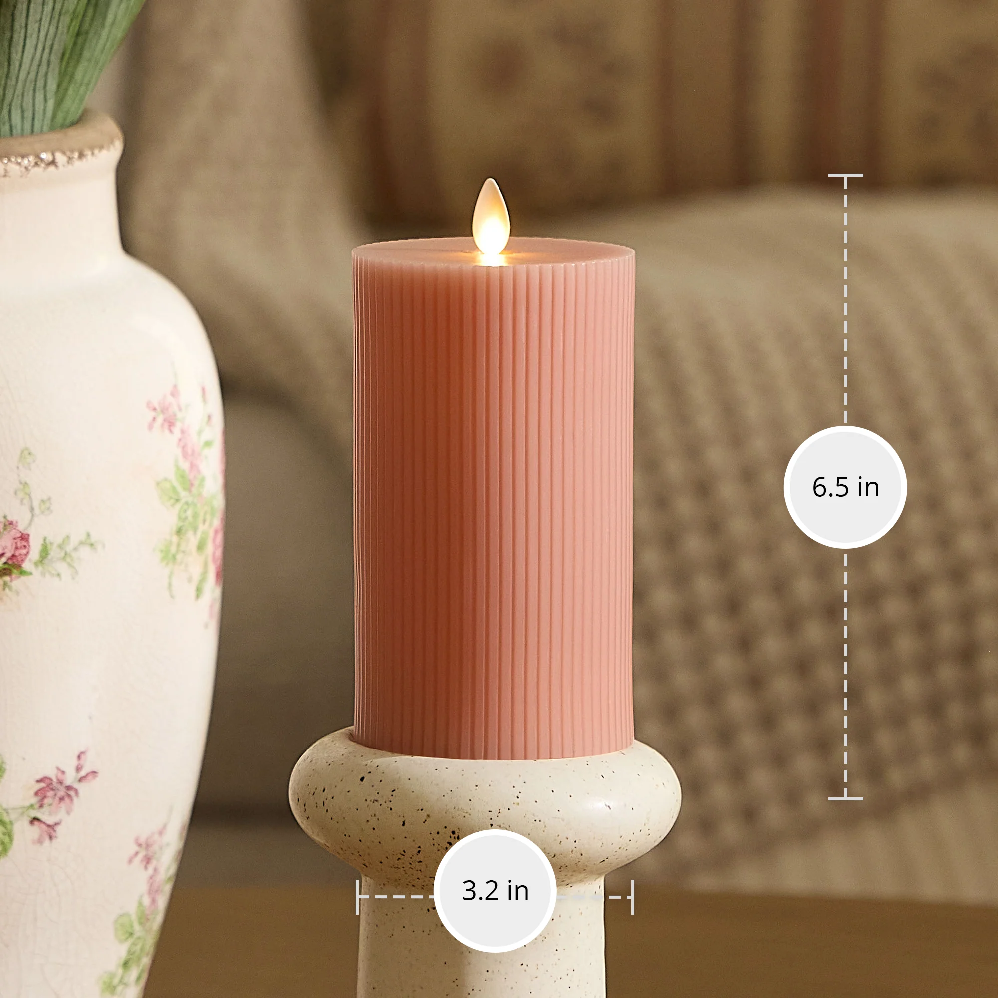 Soft Clay Flameless Candle Ribbed Pillar - Image 7